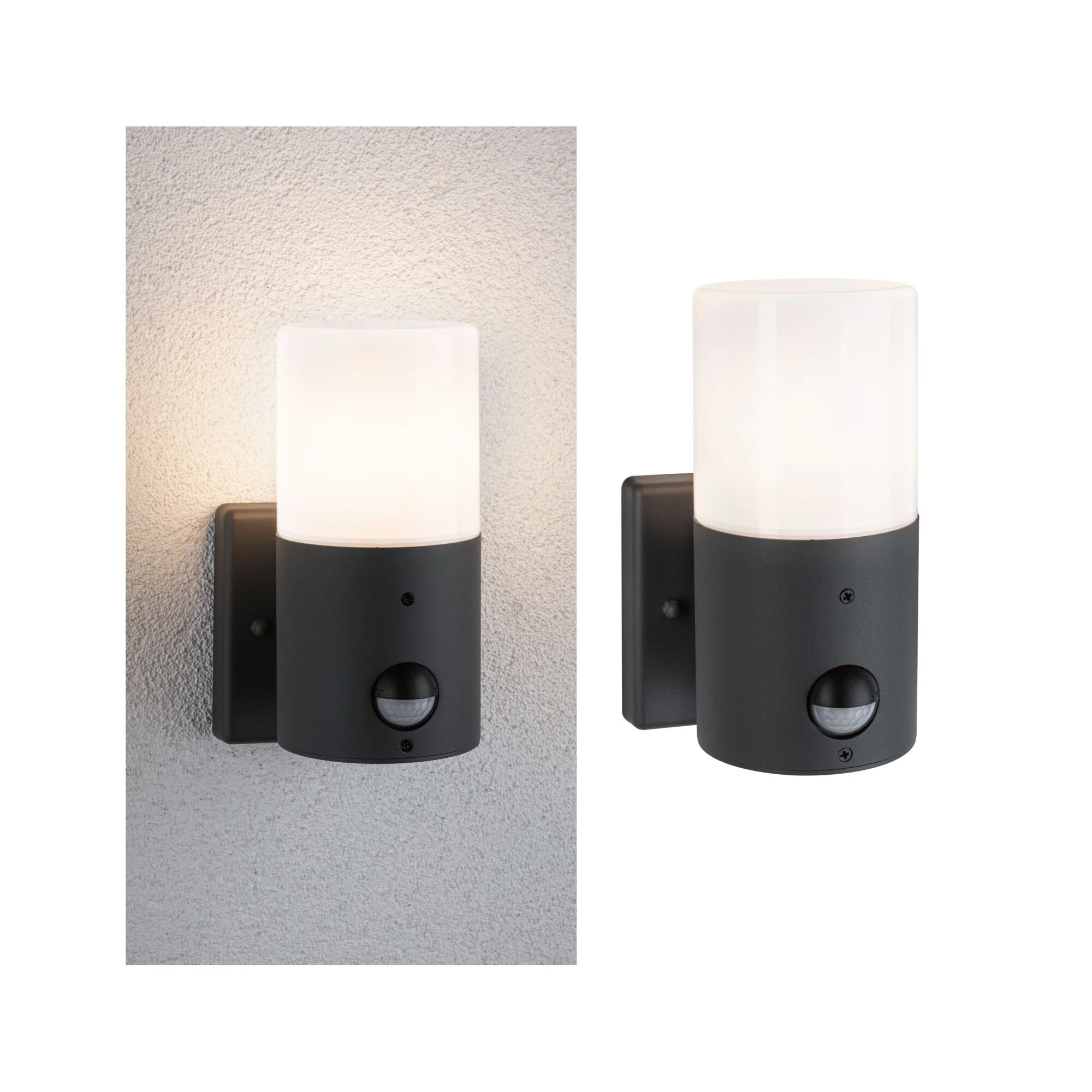Außenwandleuchte Tubs Bewegungsmelder IP44 rund 105x130mm max. 15W 230V Grau matt Metall/Kunststoff