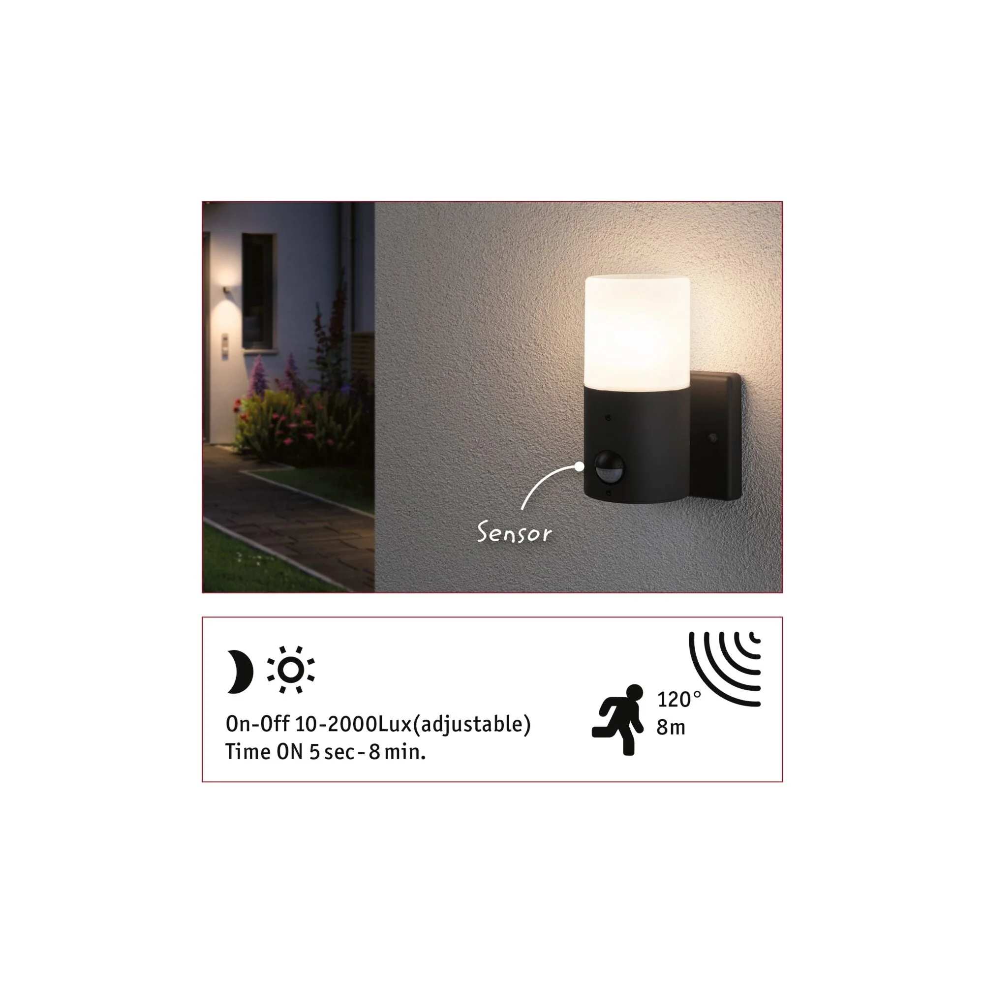 Außenwandleuchte Tubs Bewegungsmelder IP44 rund 105x130mm max. 15W 230V Grau matt Metall/Kunststoff - Image 6