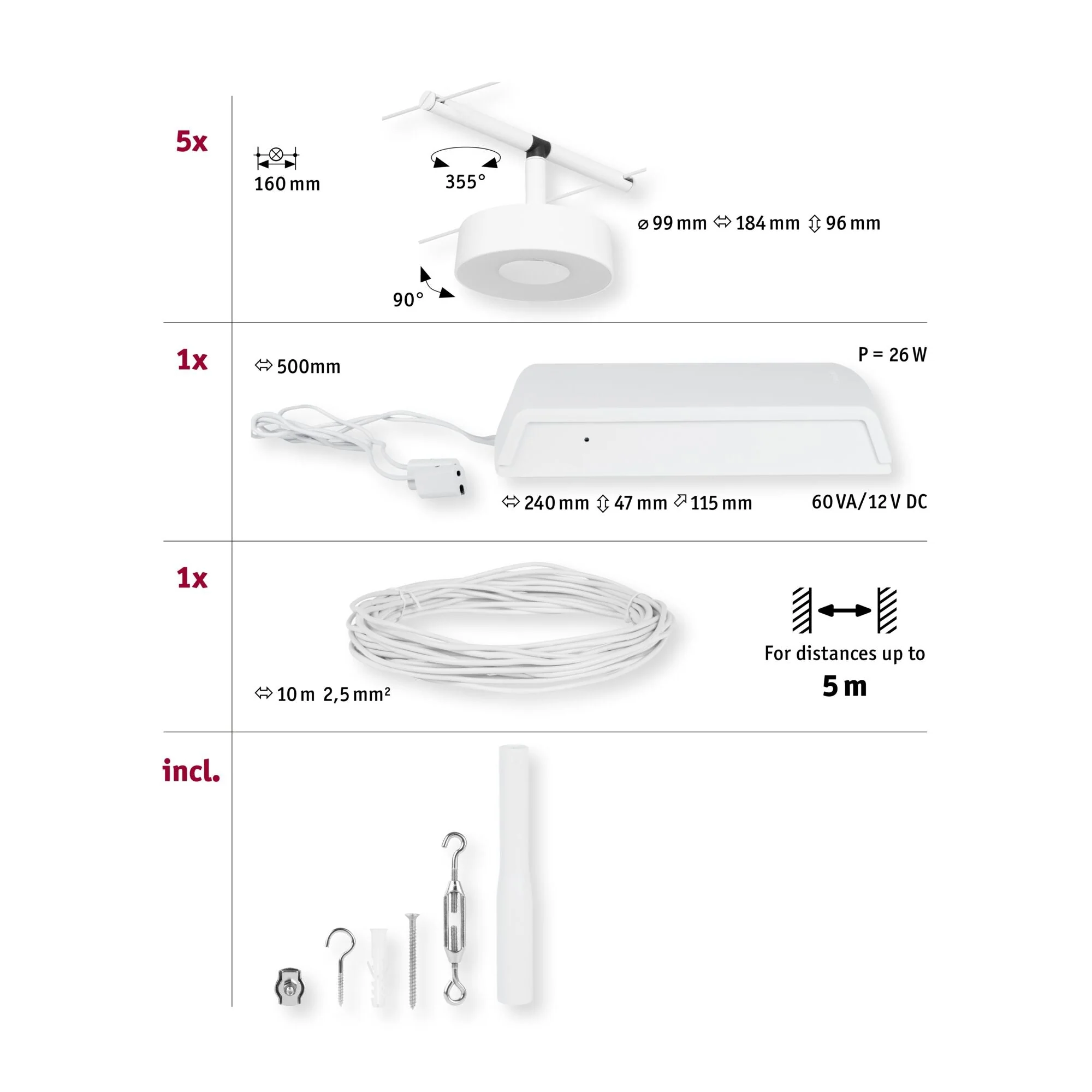 CorDuo Circle Basisset 5x180lm 5x5W 3000K 230/12V Weiß matt - Image 3