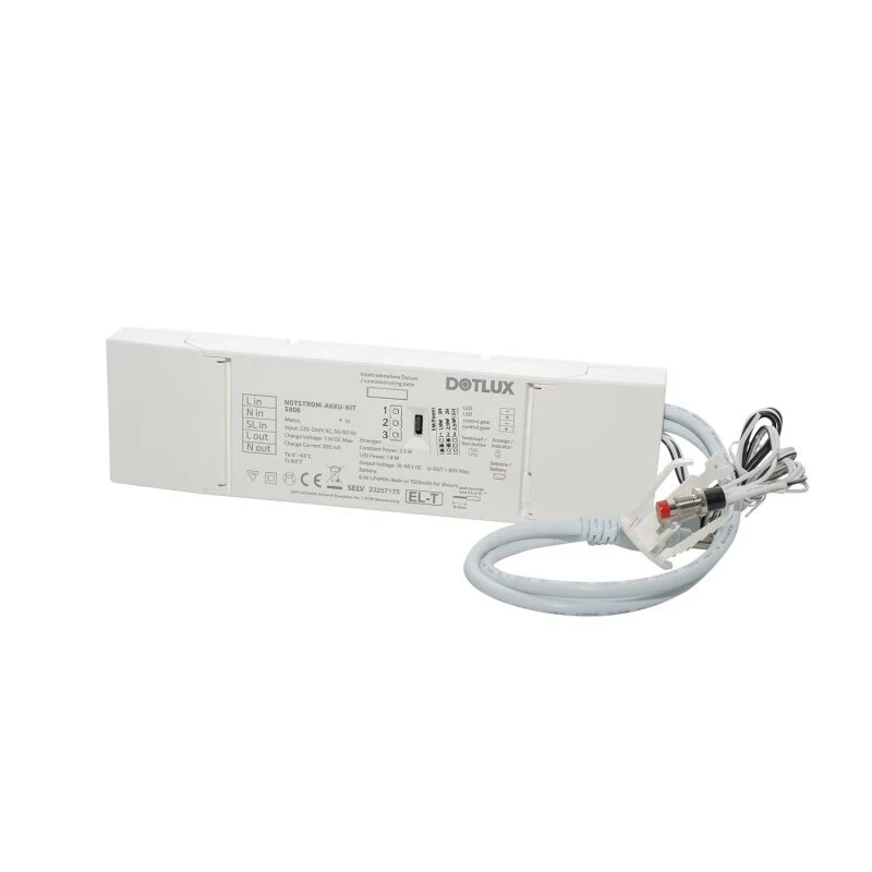DOTLUX NOTSTROM AKKU-KITexit 1,9W/0,8W Konstanleistung 3/8h für konstantstrombetriebene LED-Leuchten mit ext.Testknopf LifePO4 6.4V mit Selbsttest