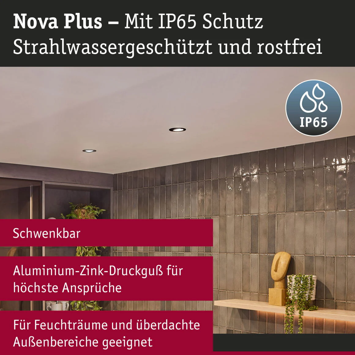 Einbauleuchte Nova Plus schwenkbar IP65 rund 93mm 30° GU5,3 / GU10 max. 35W 230/12V dimmbar Schwarz matt - Image 2