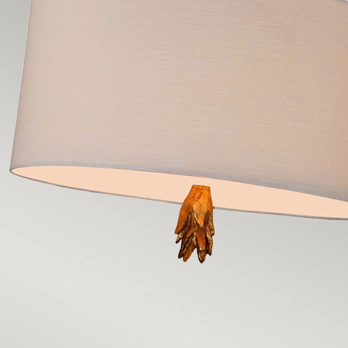 Flambeau Pendelleuchte mit 2 Lichtern - Schwarz, Creme und Blattgold, mit taupefarbenem Leinenschirm - Image 5