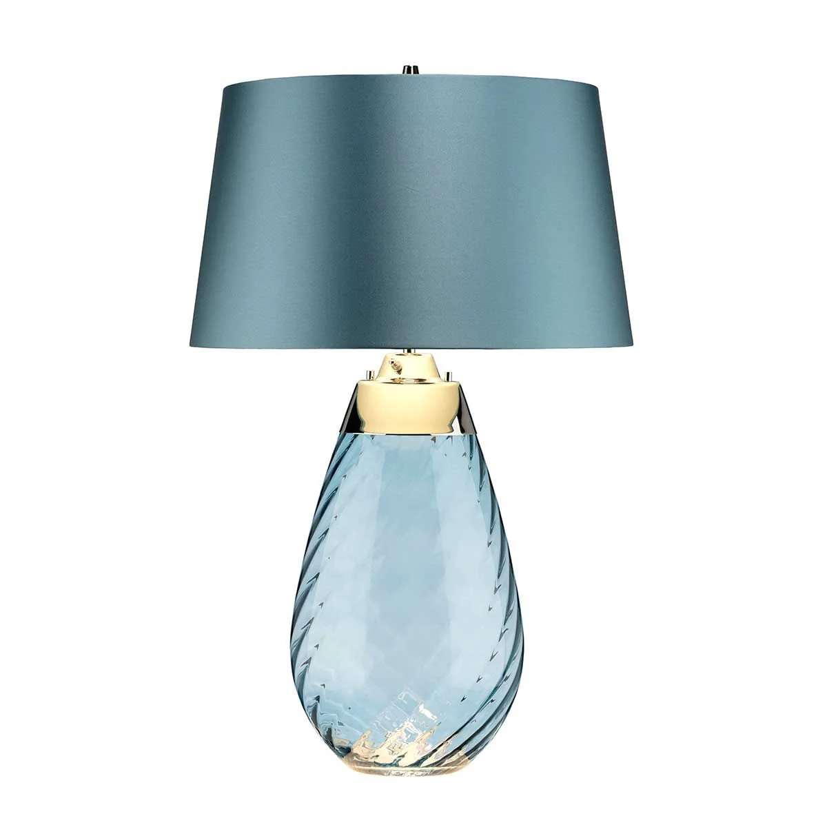 Große blaue Tischlampe Lena mit 2 Lichtern, blau getöntes Glas, Lampenschirm in Entenblau - Image 5