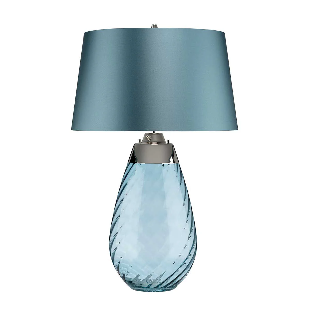 Große blaue Tischlampe Lena mit 2 Lichtern, blau getöntes Glas, Lampenschirm in Entenblau - Image 6