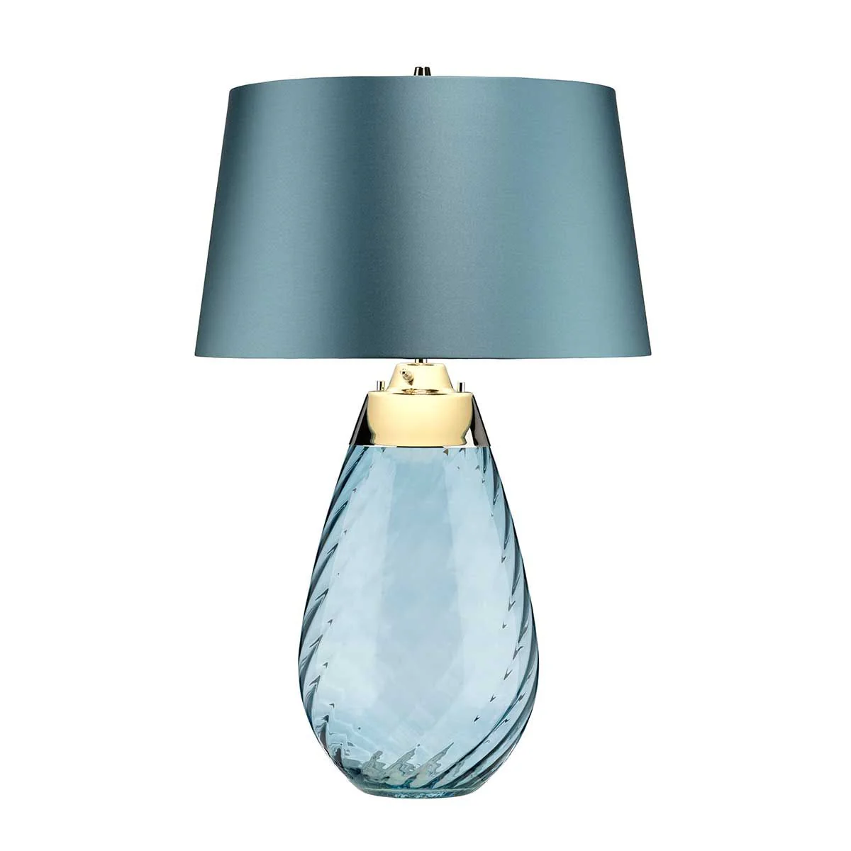 Große blaue Tischlampe Lena mit 2 Lichtern, blau getöntes Glas, Lampenschirm in Entenblau - Image 7