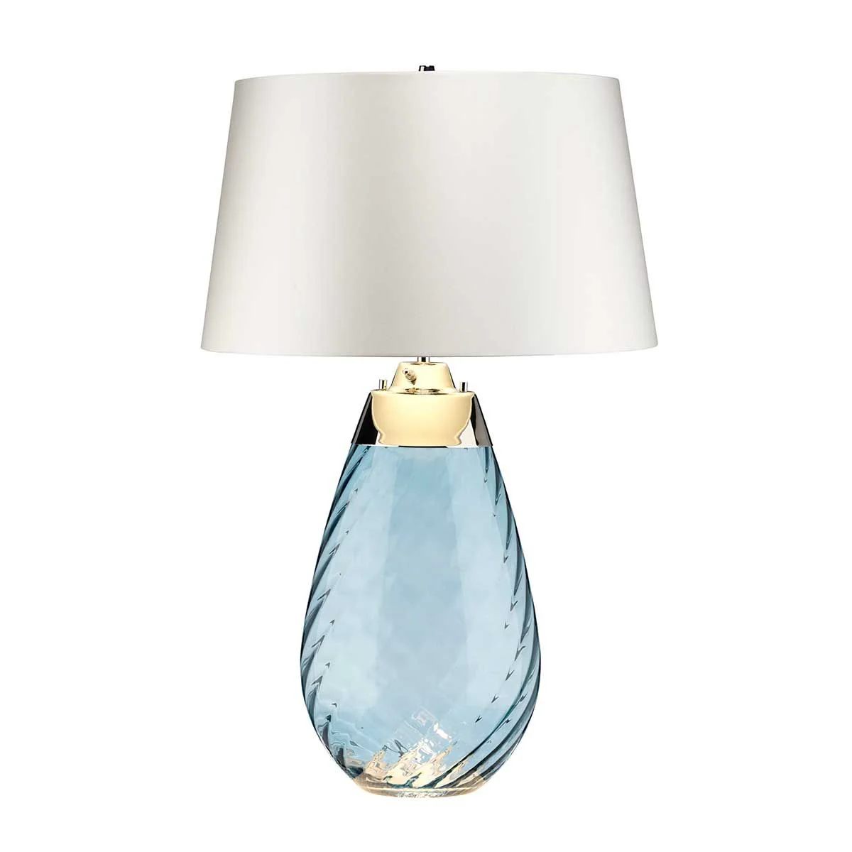 Große blaue Tischlampe Lena mit 2 Lichtern und cremefarbenem Schirm - Blau getöntes Glas / cremefarbener Schirm - Image 5