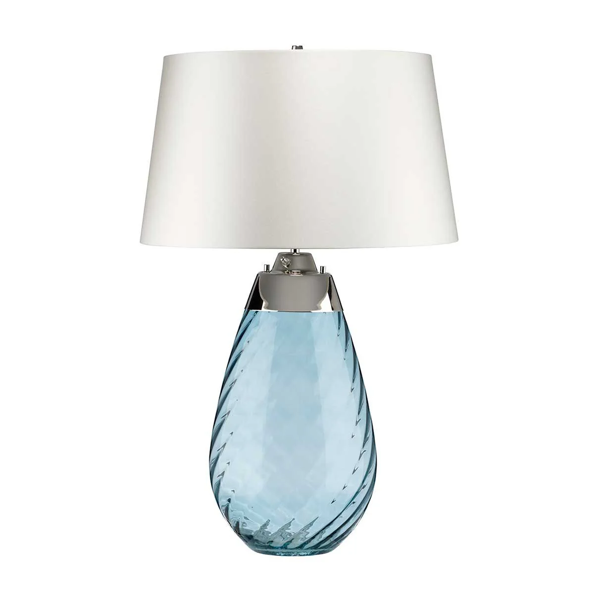 Große blaue Tischlampe Lena mit 2 Lichtern und cremefarbenem Schirm - Blau getöntes Glas / cremefarbener Schirm - Image 6