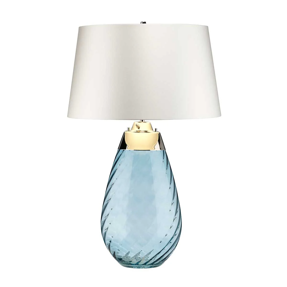 Große blaue Tischlampe Lena mit 2 Lichtern und cremefarbenem Schirm - Blau getöntes Glas / cremefarbener Schirm - Image 7
