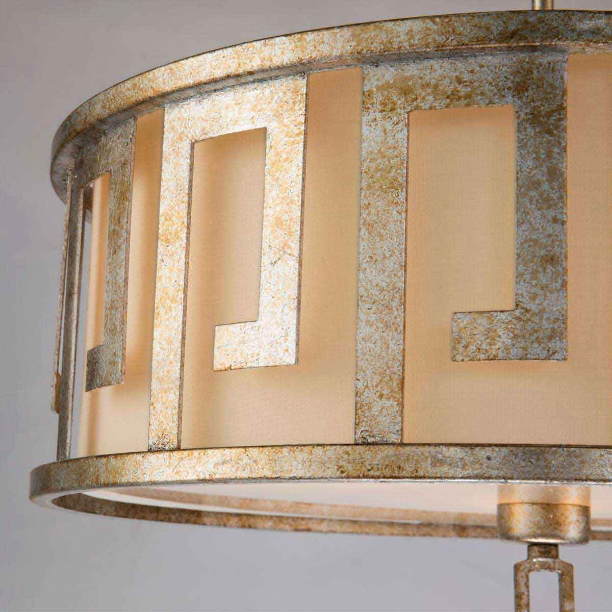 Große Pendelleuchte Lemuria mit 3 Lichtern und zwei Fassungen, Antik-Gold, Elfenbeinfarbener Lampenschirm - Image 3