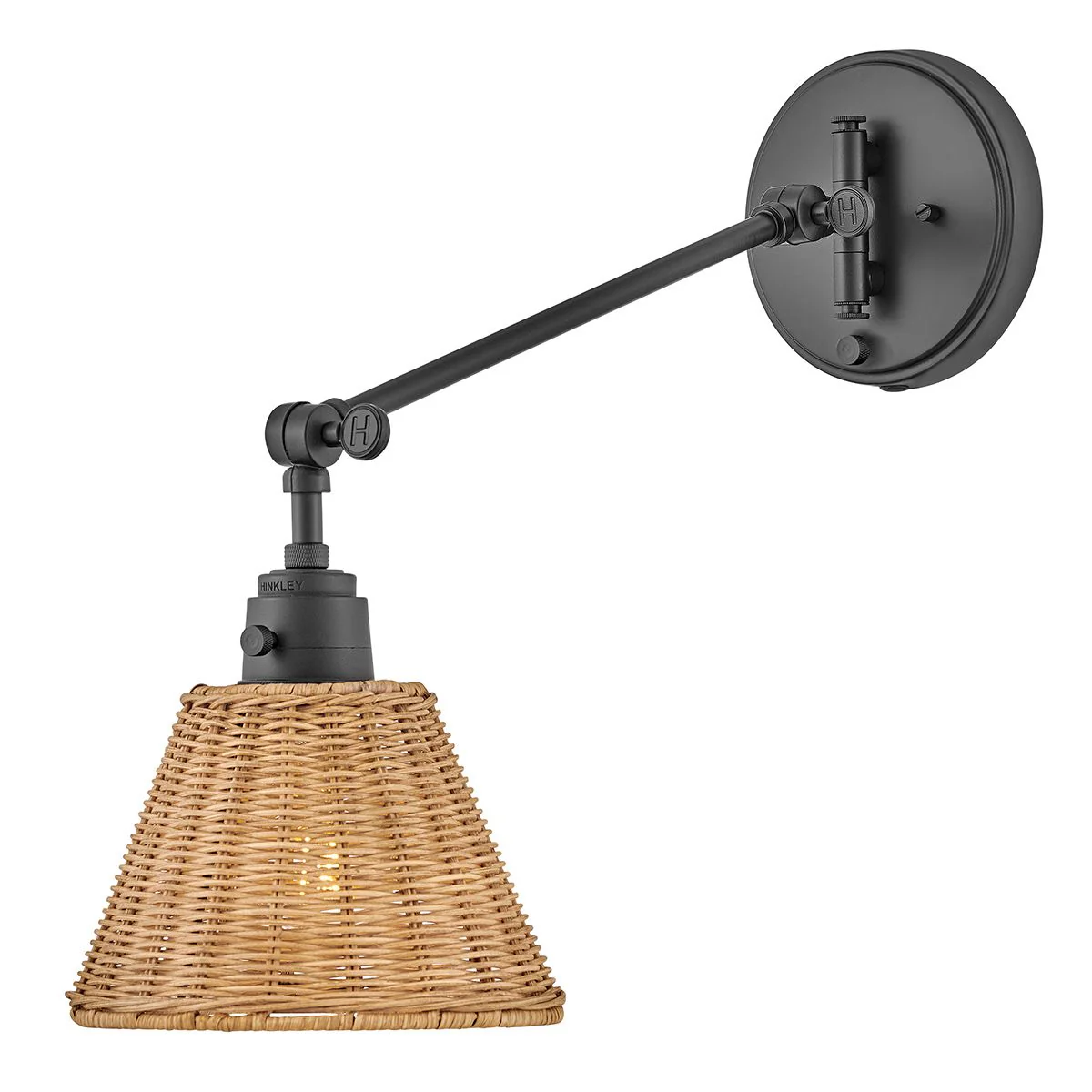 Hinkley Arti 1 lt Wandlampe - Schwarz, natürlicher Rattan-Schirm - Image 3