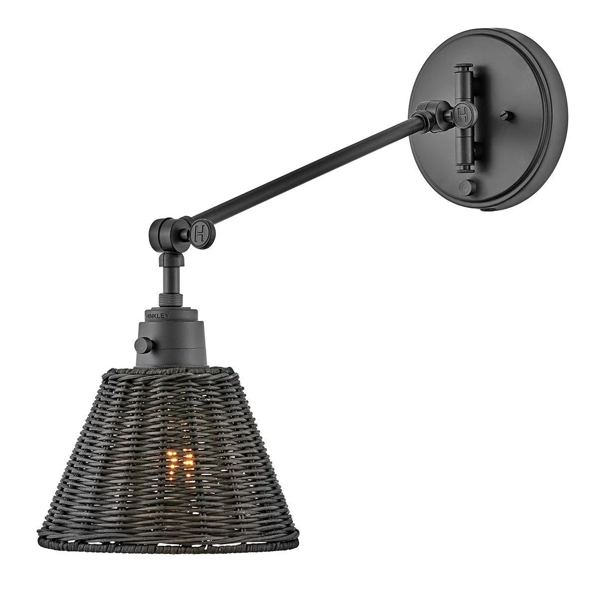 Hinkley Arti 1 lt Wandlampe - Schwarz, Schwarzer Rattan-Schirm - Image 3