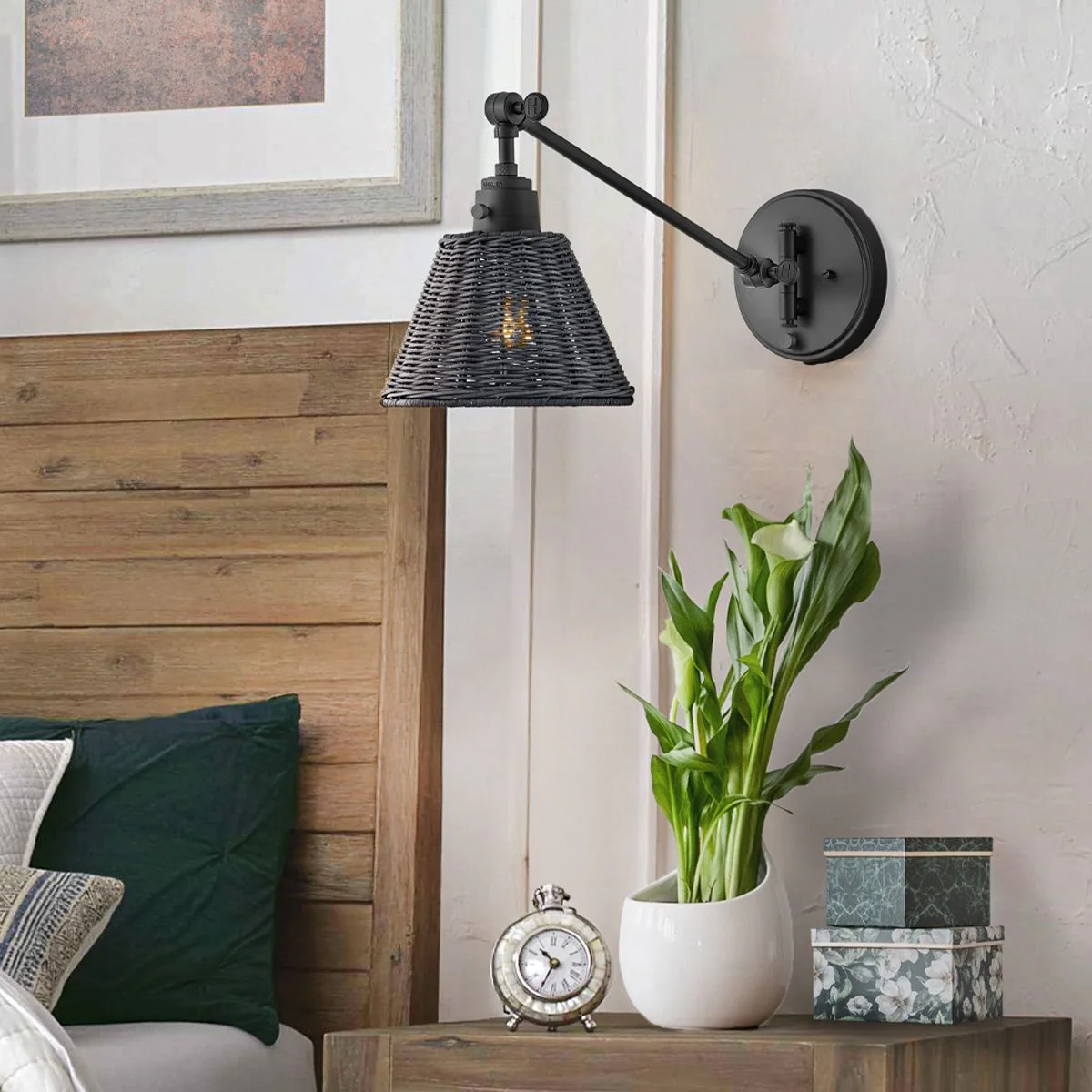 Hinkley Arti 1 lt Wandlampe - Schwarz, Schwarzer Rattan-Schirm - Image 9
