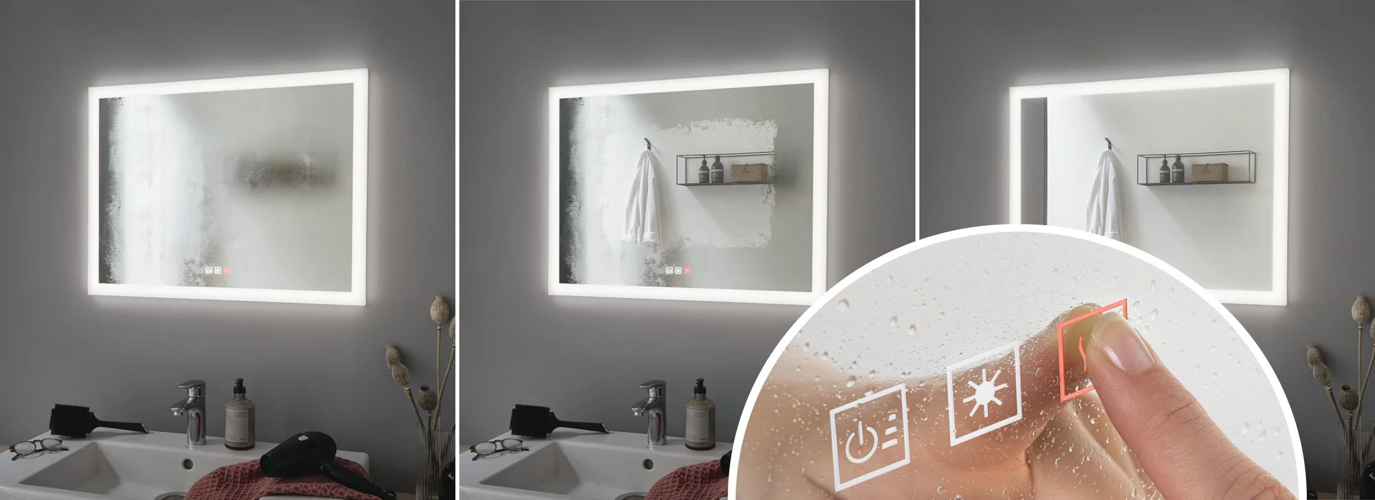 HomeSpa LED Leuchtspiegel Mirra rund IP44 Spiegel/Weiß 21W WhiteSwitch Spiegelleuchte - Image 2