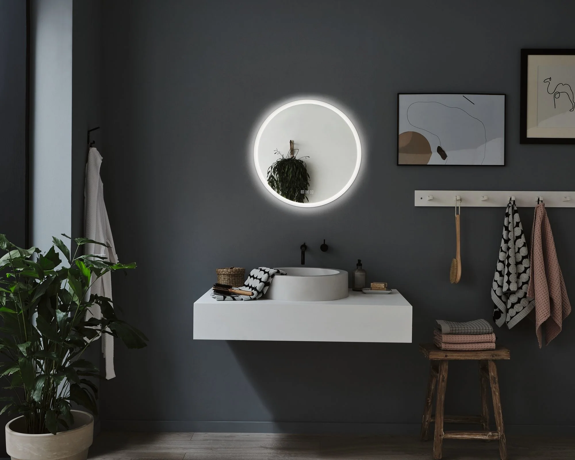 HomeSpa LED Leuchtspiegel Mirra rund IP44 Spiegel/Weiß 21W WhiteSwitch Spiegelleuchte - Image 4