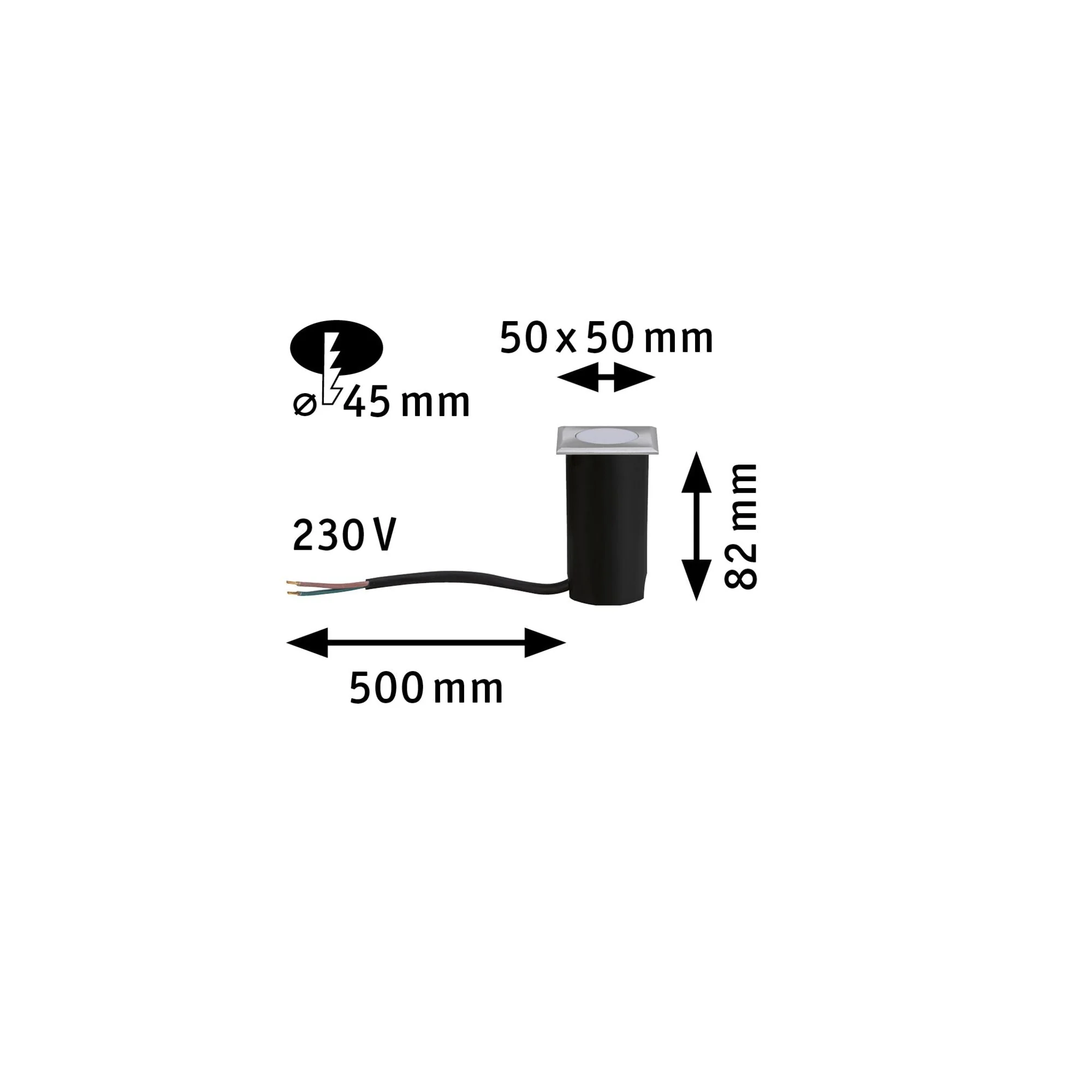 House Warmweiß IP67 eckig 50x50mm 3000K 2W 60lm 230V Edelstahl gebürstet Edelstahl/Kunststoff - Image 2