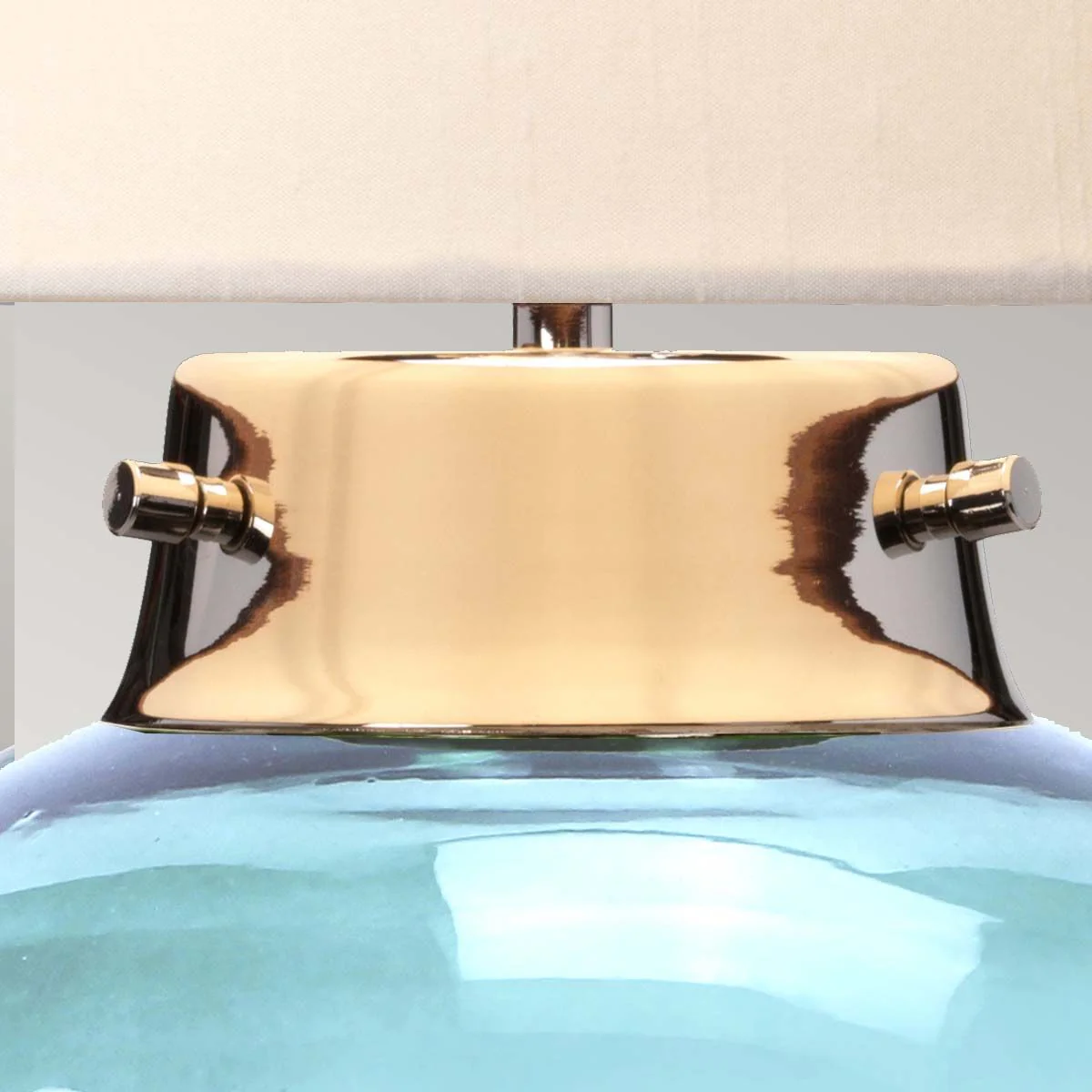 Kara Tischlampe - Poliertes Nickel - Blaues Glas mit Hepplewhite-Schirm - Image 2