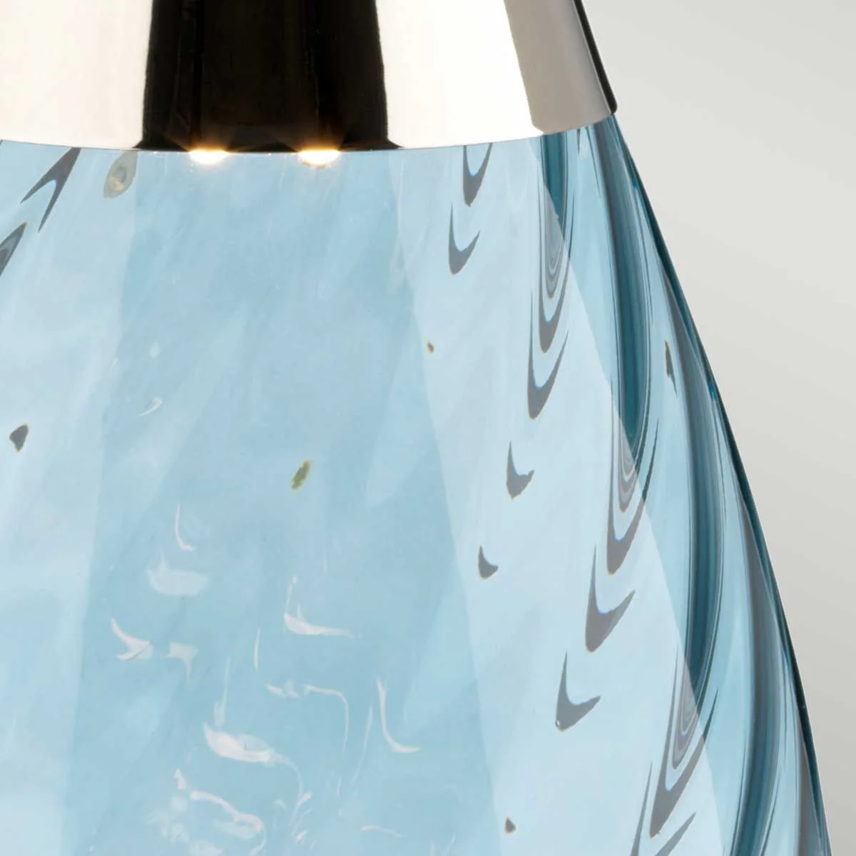 Kleine blaue Tischlampe Lena mit 2 Lichtern, blau getöntes Glas, Lampenschirm in Entenblau - Image 5