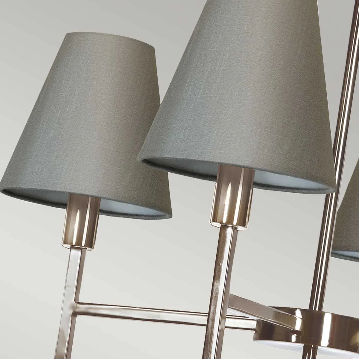 Kronleuchter „Lucerne“ mit 4 Lichtern, gebürstetes Nickel, graue Schirme - Image 3