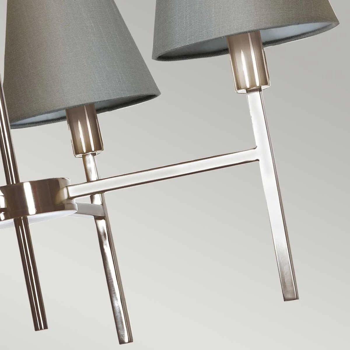 Kronleuchter „Lucerne“ mit 4 Lichtern, gebürstetes Nickel, graue Schirme - Image 4