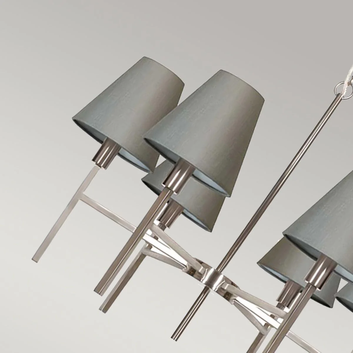 Kronleuchter „Lucerne“ mit 6 Lichtern, gebürstetes Nickel, graue Schirme - Image 3