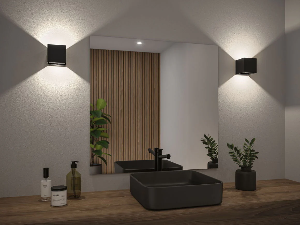 LED Akkuwandleuchte Nyara  IP44 3000K 100x100mm 2x1W / 1W Schwarz oder Weiß - Image 7