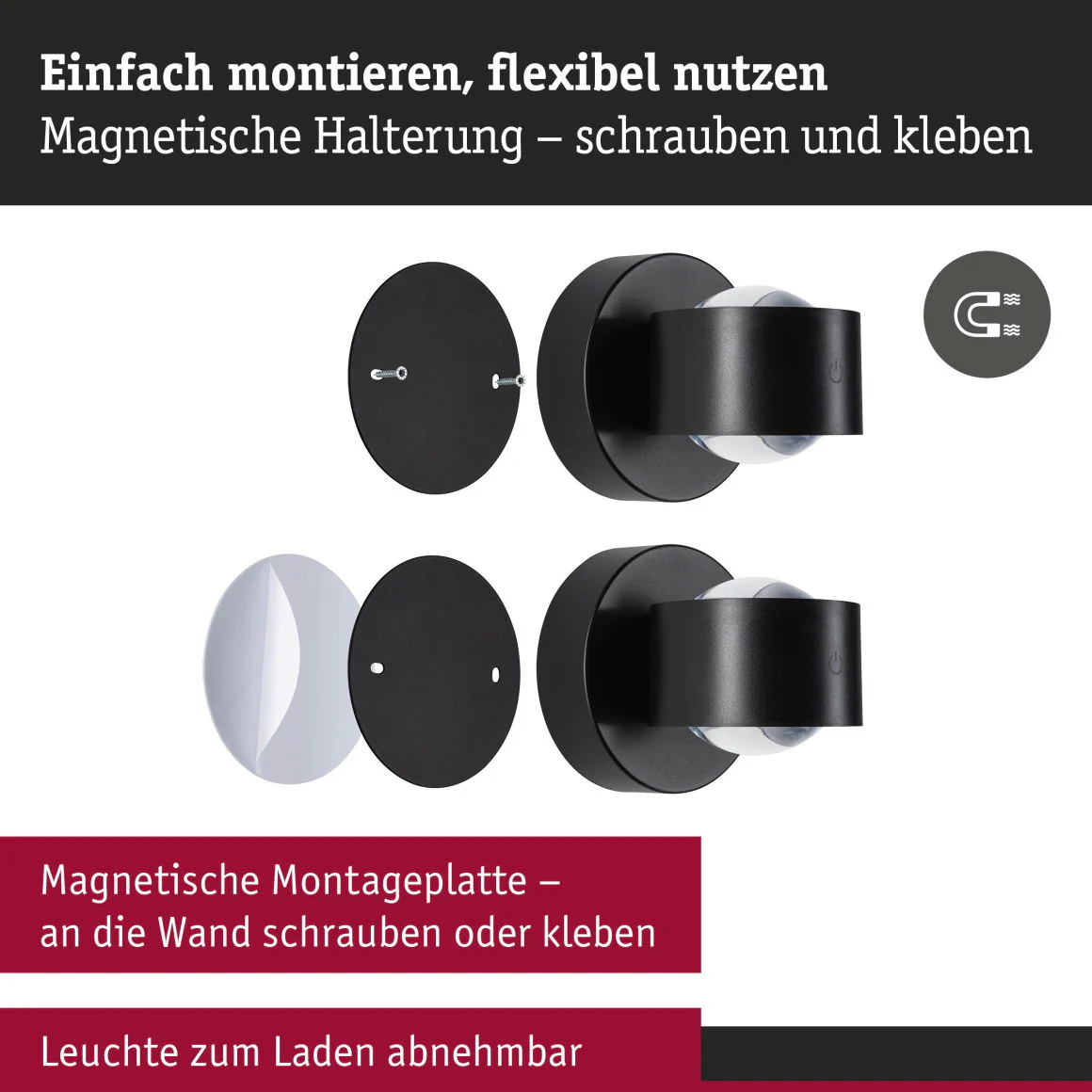 LED Akkuwandleuchte Zorik IP44 dimmbar 2700K 100mm 2x1,1W Schwarz - Image 4