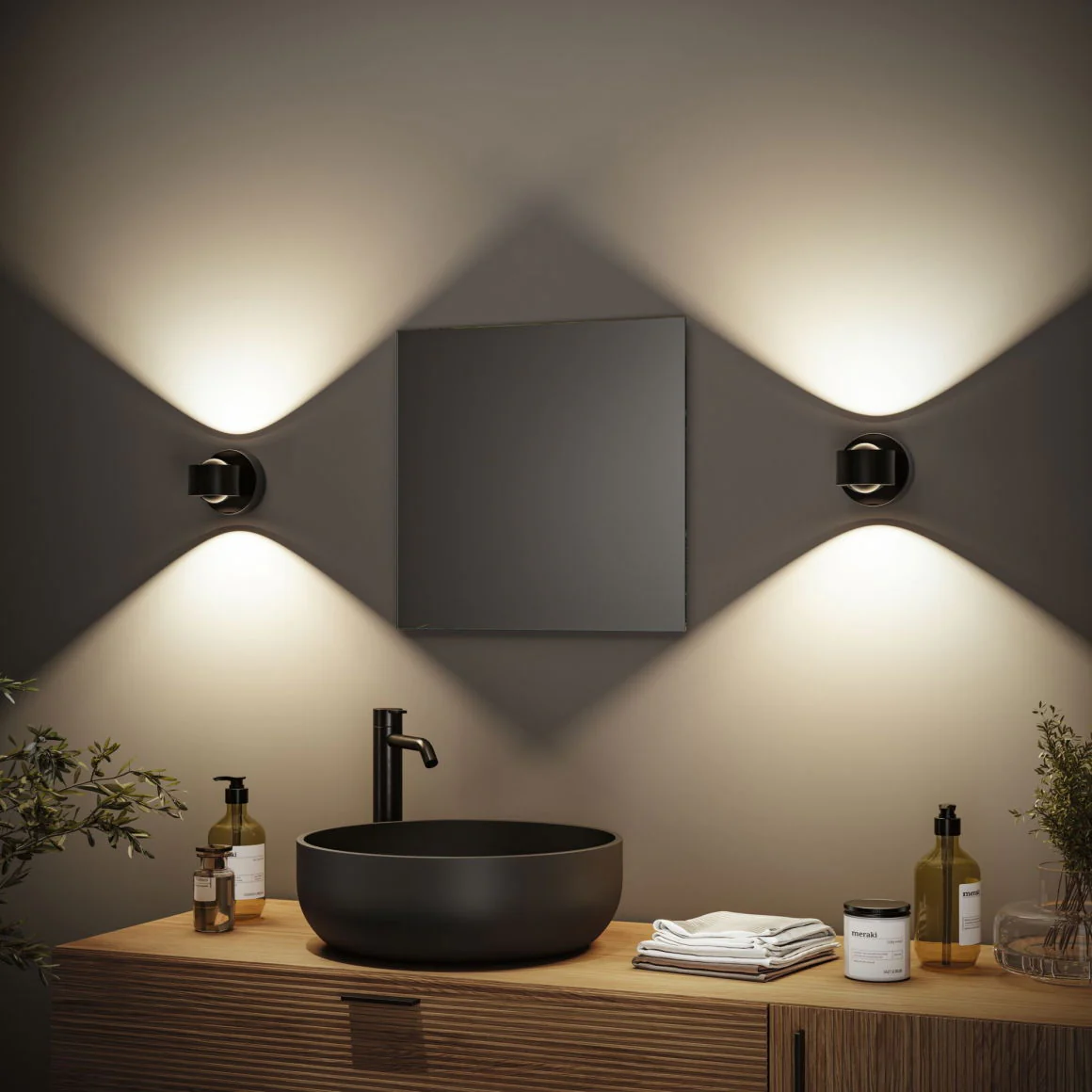 LED Akkuwandleuchte Zorik IP44 dimmbar 2700K 100mm 2x1,1W Schwarz - Image 7