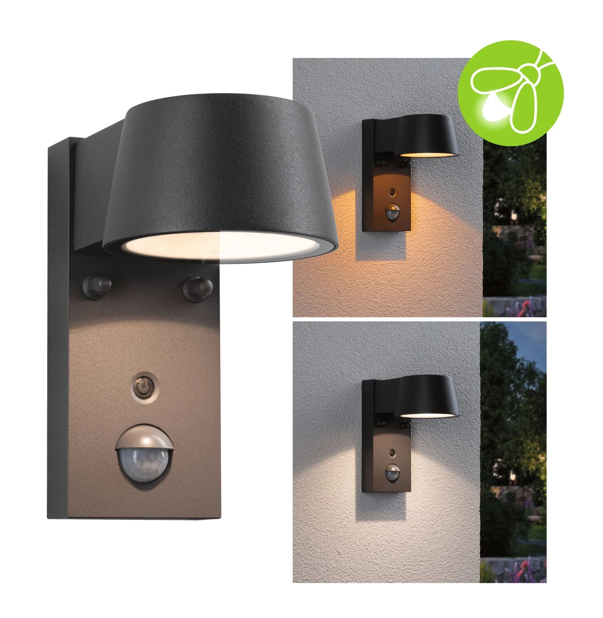 LED Außenwandleuchte Capera Bewegungsmelder insektenfreundlich IP44 96x153mm Tunable Warm 6W 450lm 230V 98° Anthrazit Aluminium