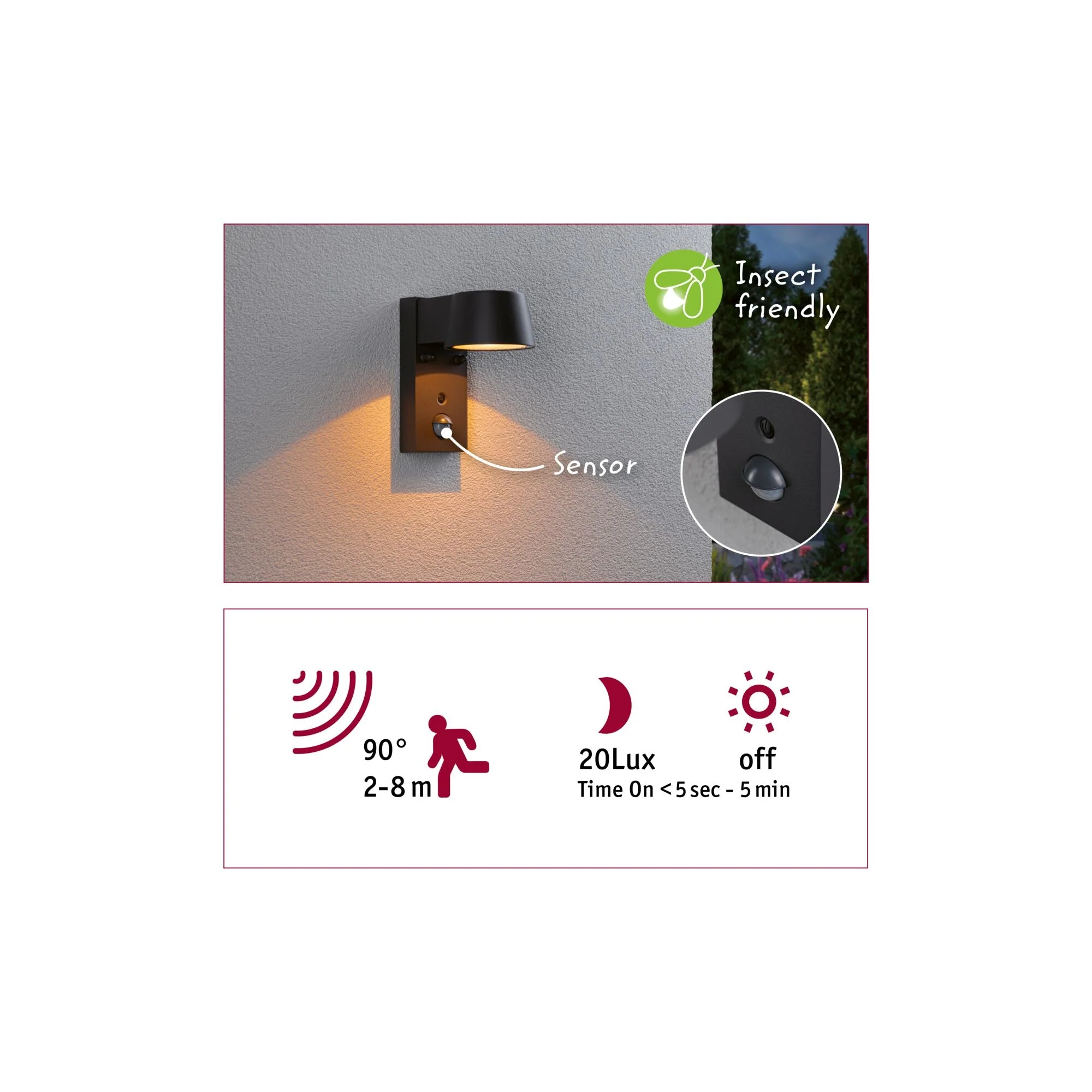 LED Außenwandleuchte Capera Bewegungsmelder insektenfreundlich IP44 96x153mm Tunable Warm 6W 450lm 230V 98° Anthrazit Aluminium - Image 7