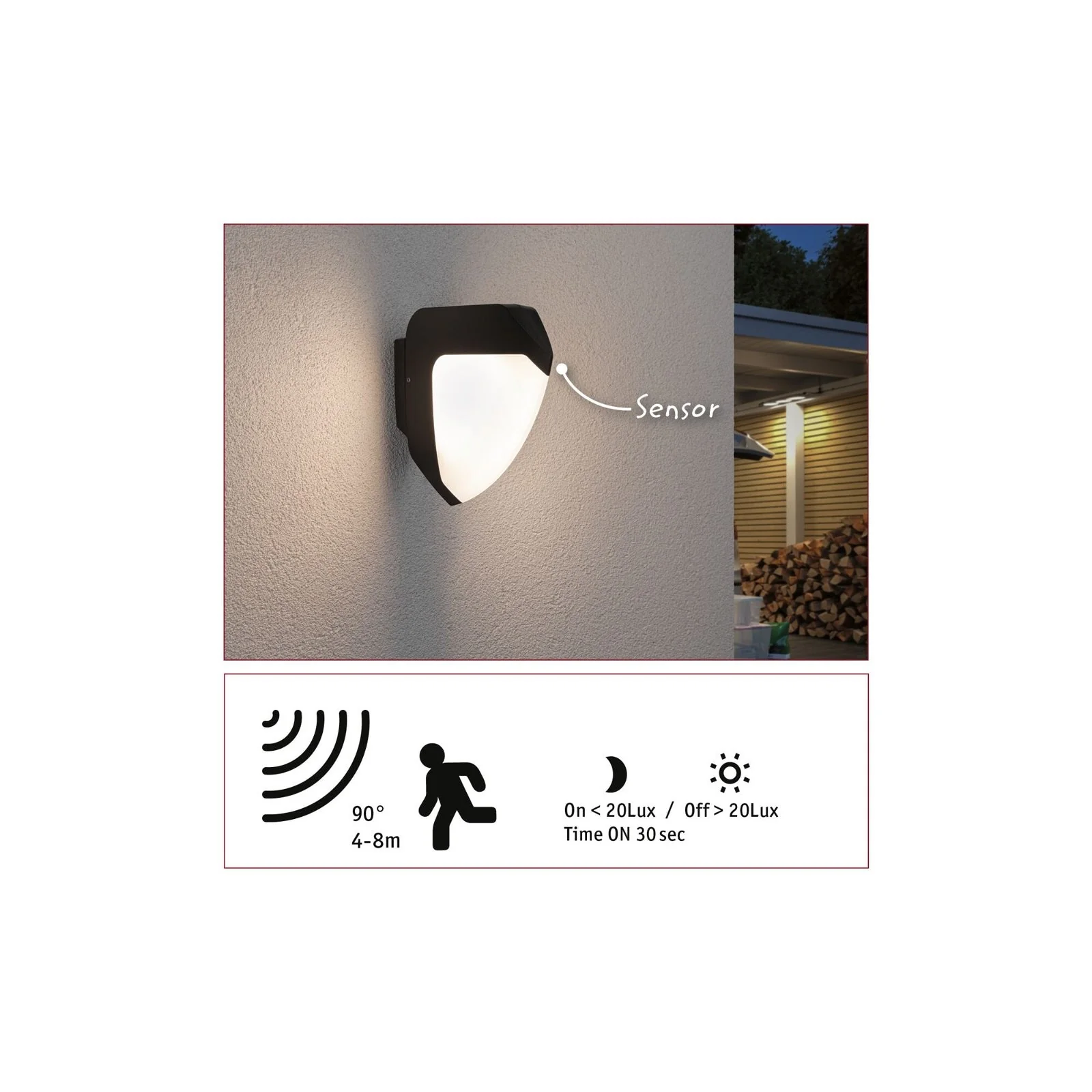 LED Außenwandleuchte Ikosea Bewegungsmelder insektenfreundlich  IP44 50x203mm 3000K 4,4W 350lm 230V Anthrazit Kunststoff Wandaufbauleuchte - Image 3