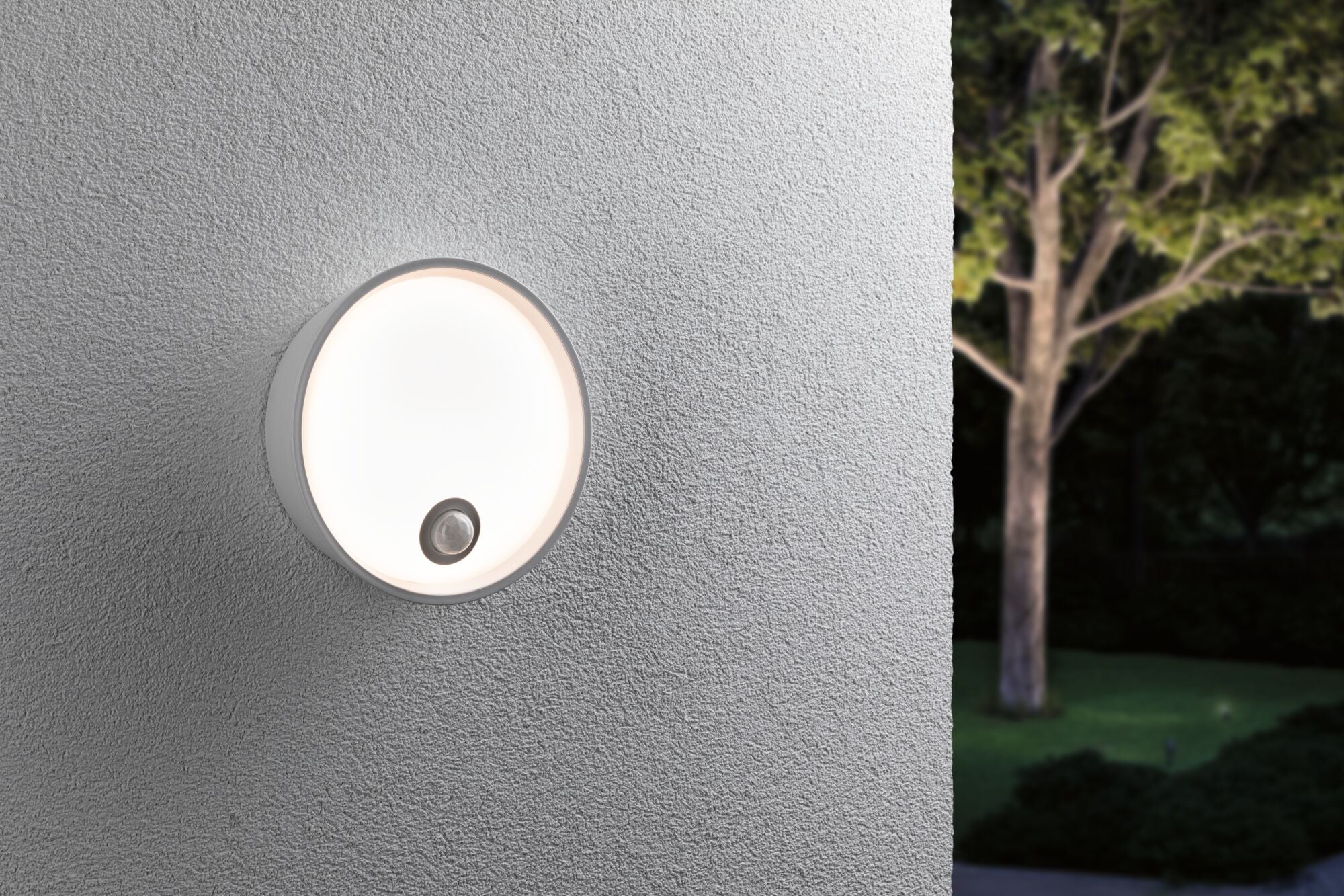 LED Außenwandleuchte Platomo Bewegungsmelder seewasserresistent IP44 rund 180mm 3000K 14,5W 1200lm 230V Weiß Kunststoff - Image 3