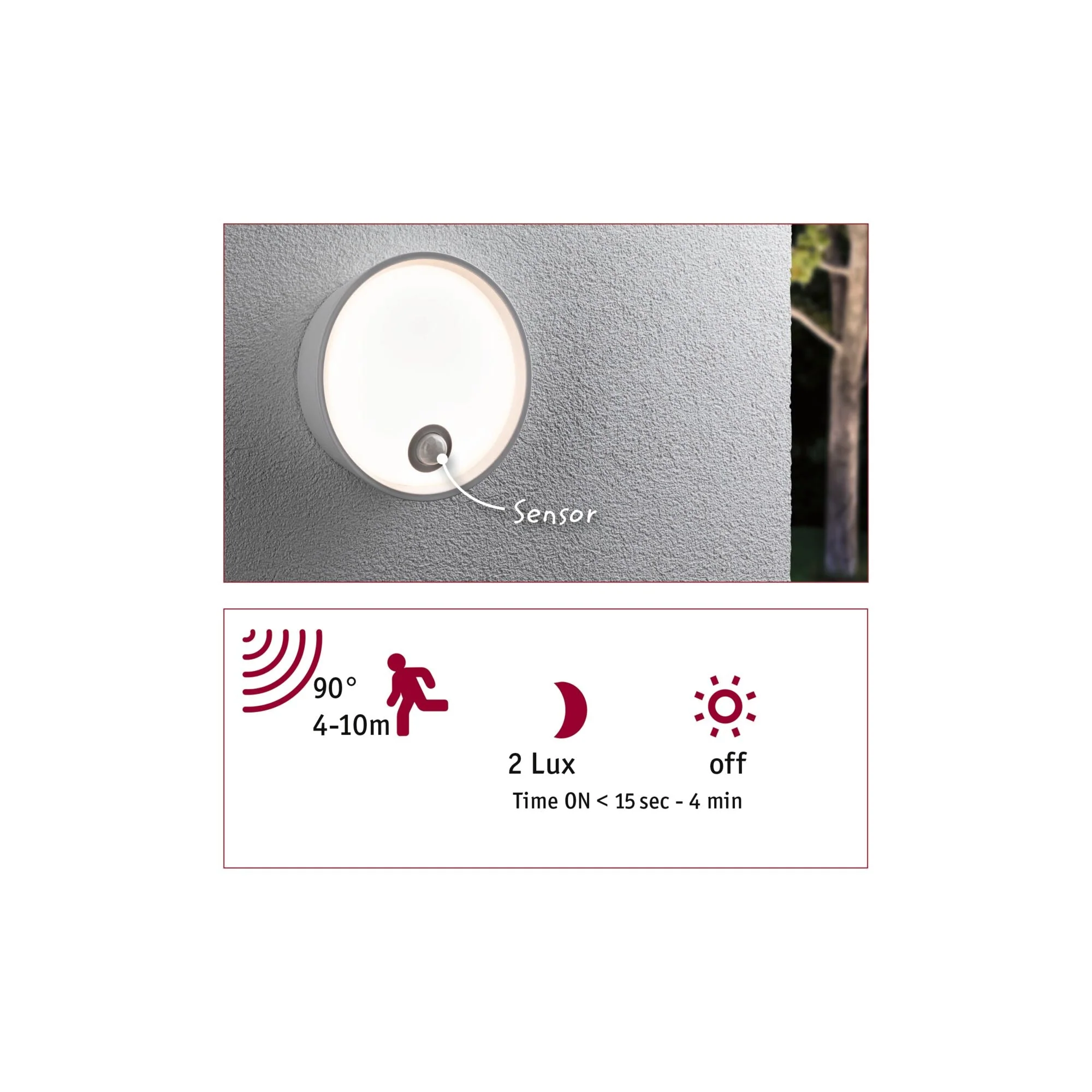 LED Außenwandleuchte Platomo Bewegungsmelder seewasserresistent IP44 rund 180mm 3000K 14,5W 1200lm 230V Weiß Kunststoff - Image 6