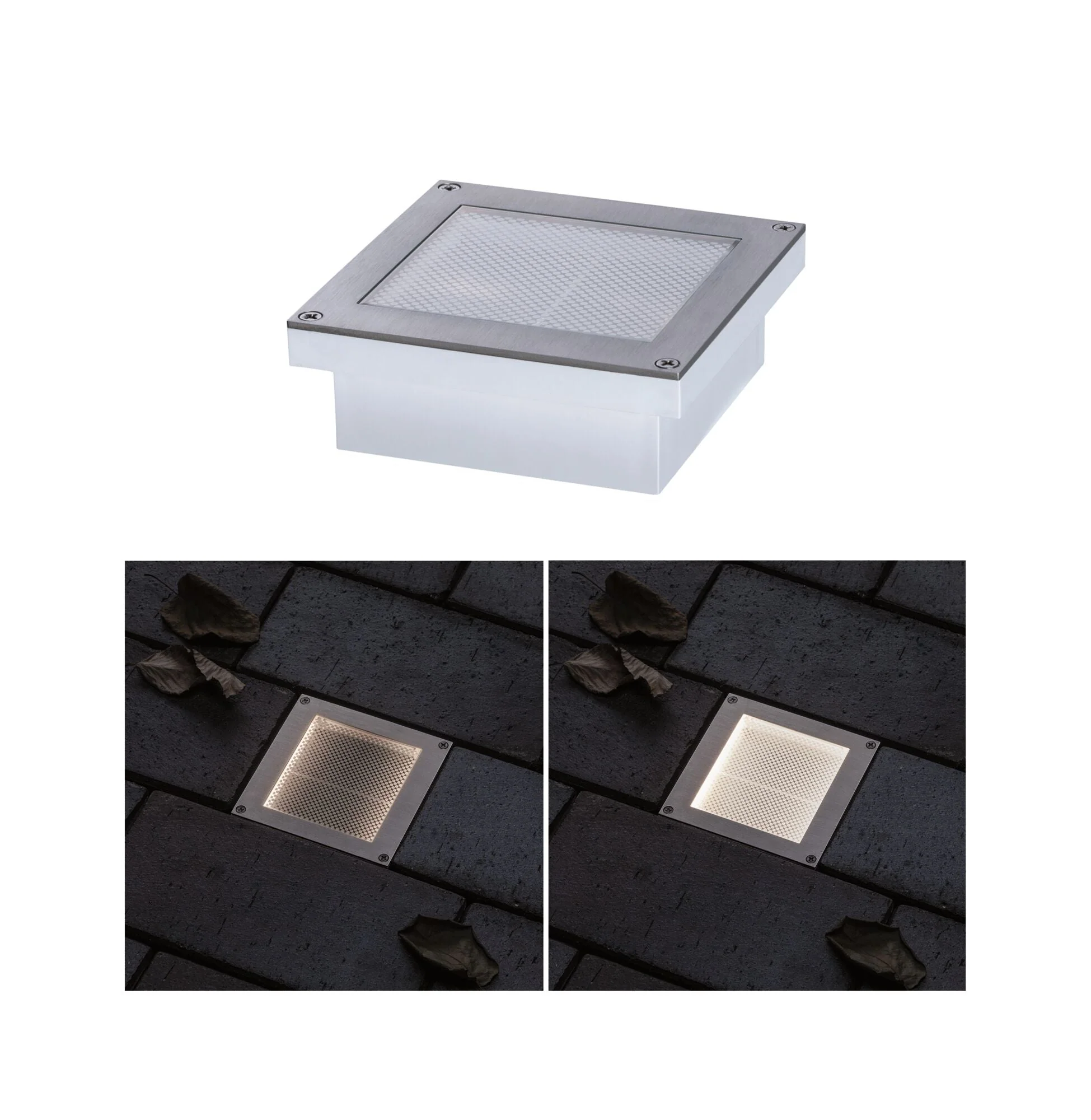 LED Bodeneinbauleuchte Brick Bewegungsmelder IP67 100x100mm 3000K 0,8W 25lm 230V Alu/Grau Metall/Edelstahl