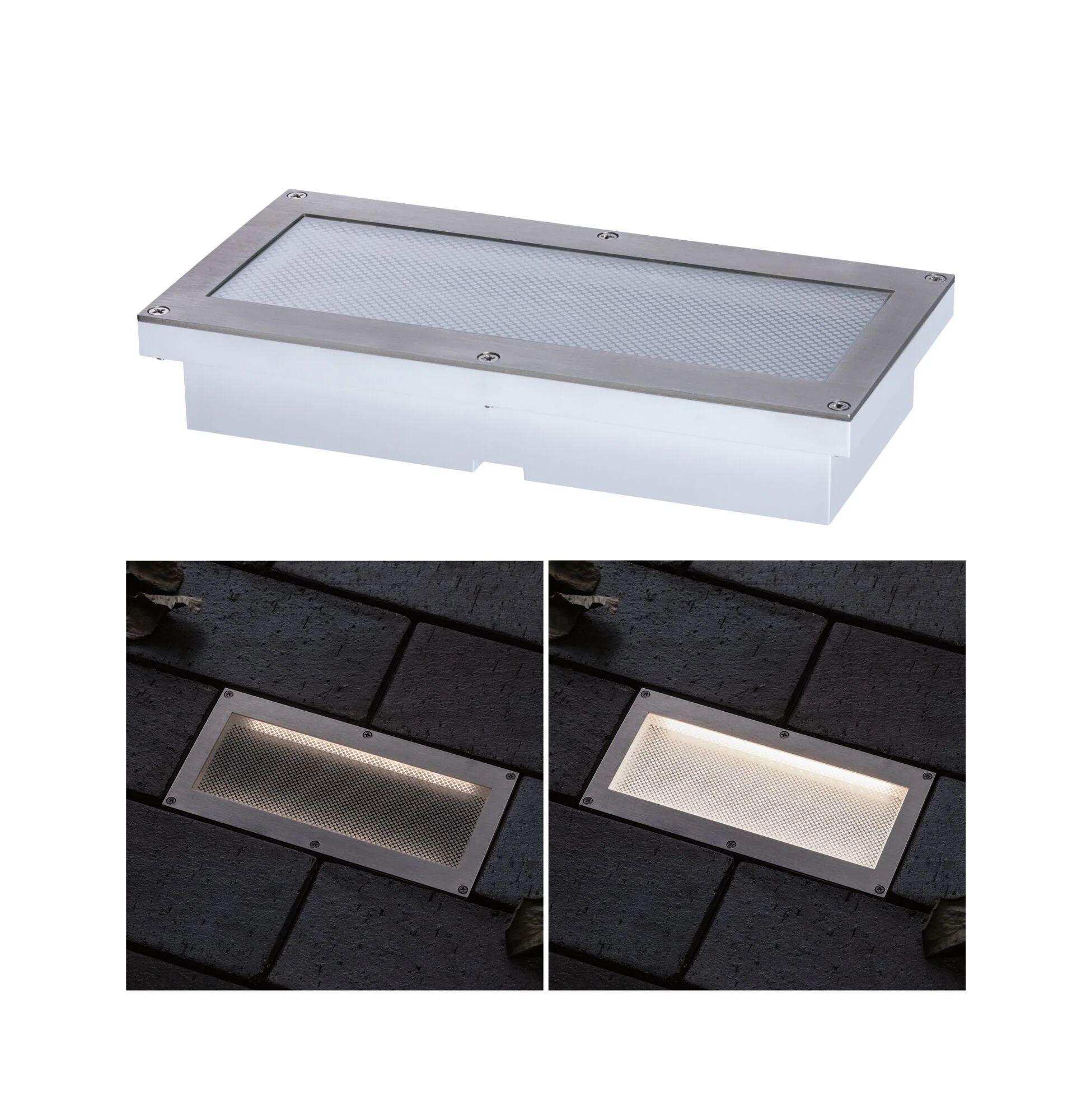 LED Bodeneinbauleuchte Brick Bewegungsmelder IP67 200x100mm 3000K 1,6W 50lm 230V Alu/Grau Metall/Edelstahl