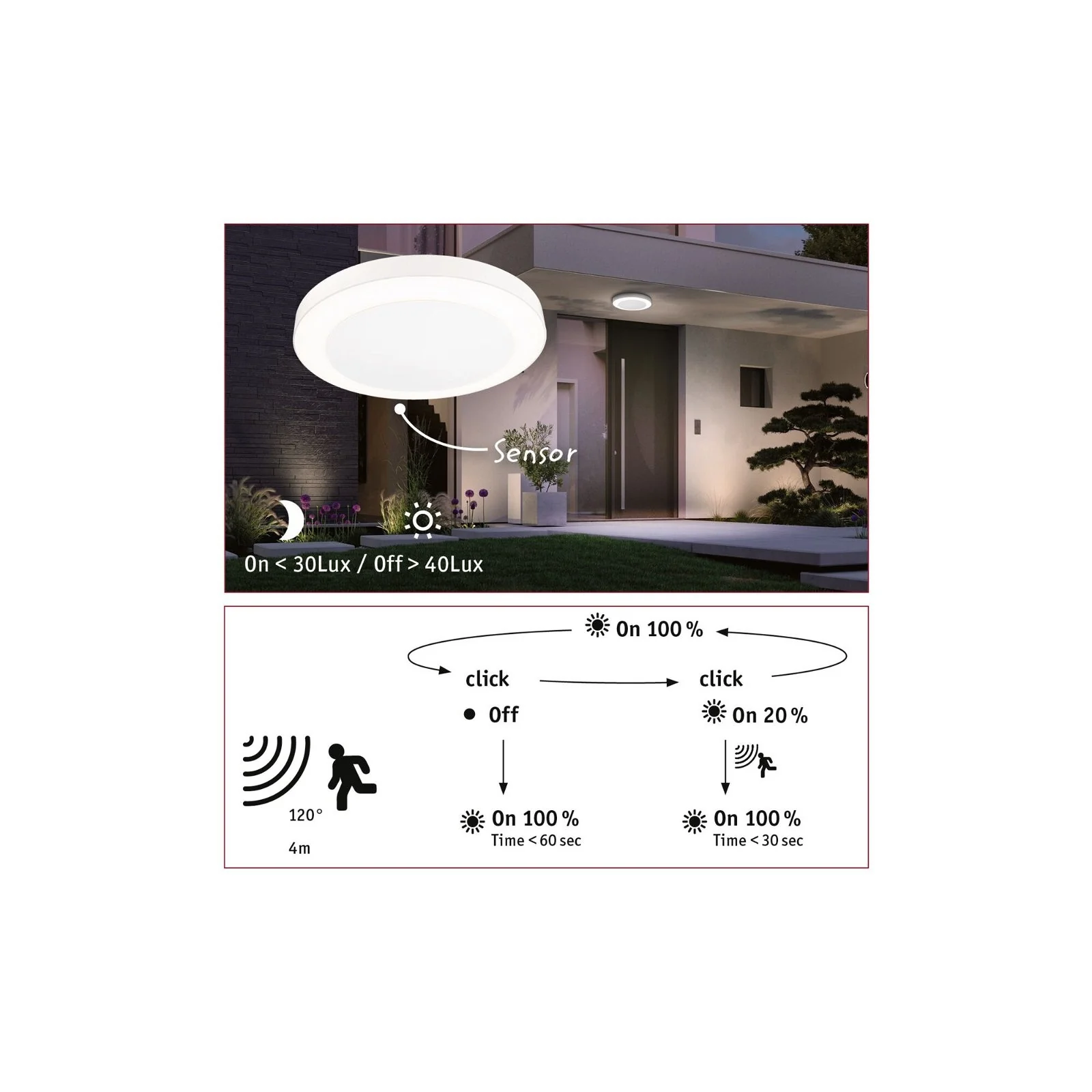 LED Deckenleuchte Circula Dämmerungssensor Bewegungsmelder seewasserresistent  IP44 rund 320mm 3000K 14W 880lm 230V Weiß Kunststoff - Image 4