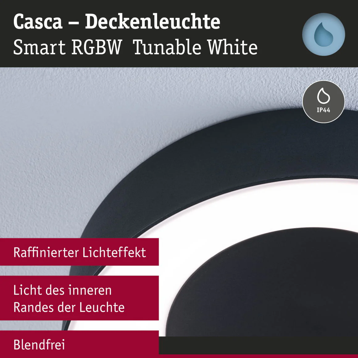 LED Deckenleuchte Smart Home Zigbee 3.0 Casca IP44 RGBW+ 1750lm 230V 20W dimmbar Schwarz matt - Image 4