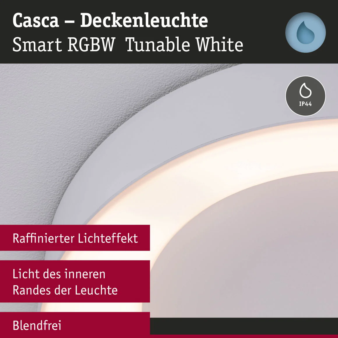 LED Deckenleuchte Smart Home Zigbee 3.0 Casca  IP44 RGBW+ 1750lm 230V 20W dimmbar Weiß matt - Image 4