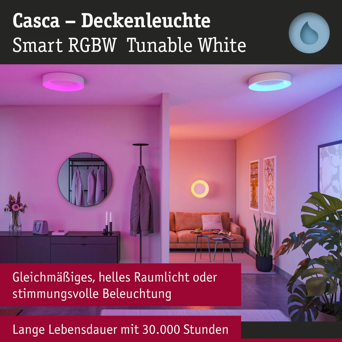 LED Deckenleuchte Smart Home Zigbee 3.0 Casca  IP44 RGBW+ 1750lm 230V 20W dimmbar Weiß matt - Image 5
