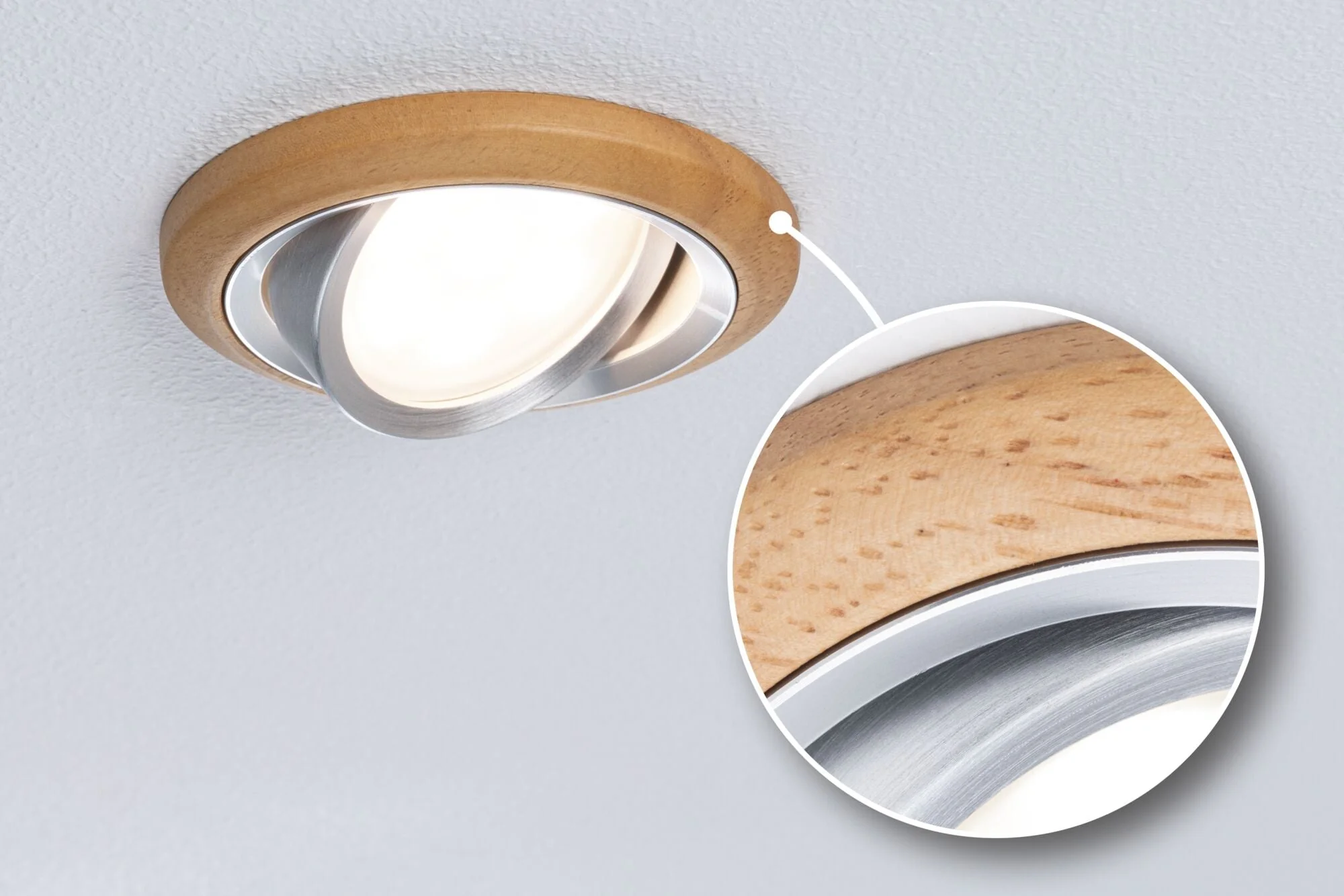 LED Einbauleuchte Lanati  3er-Set rund 84mm 30° Coin 3x6W 3x470lm 230V 2700K Holzoptik Eiche/Alu gedreht - Image 2