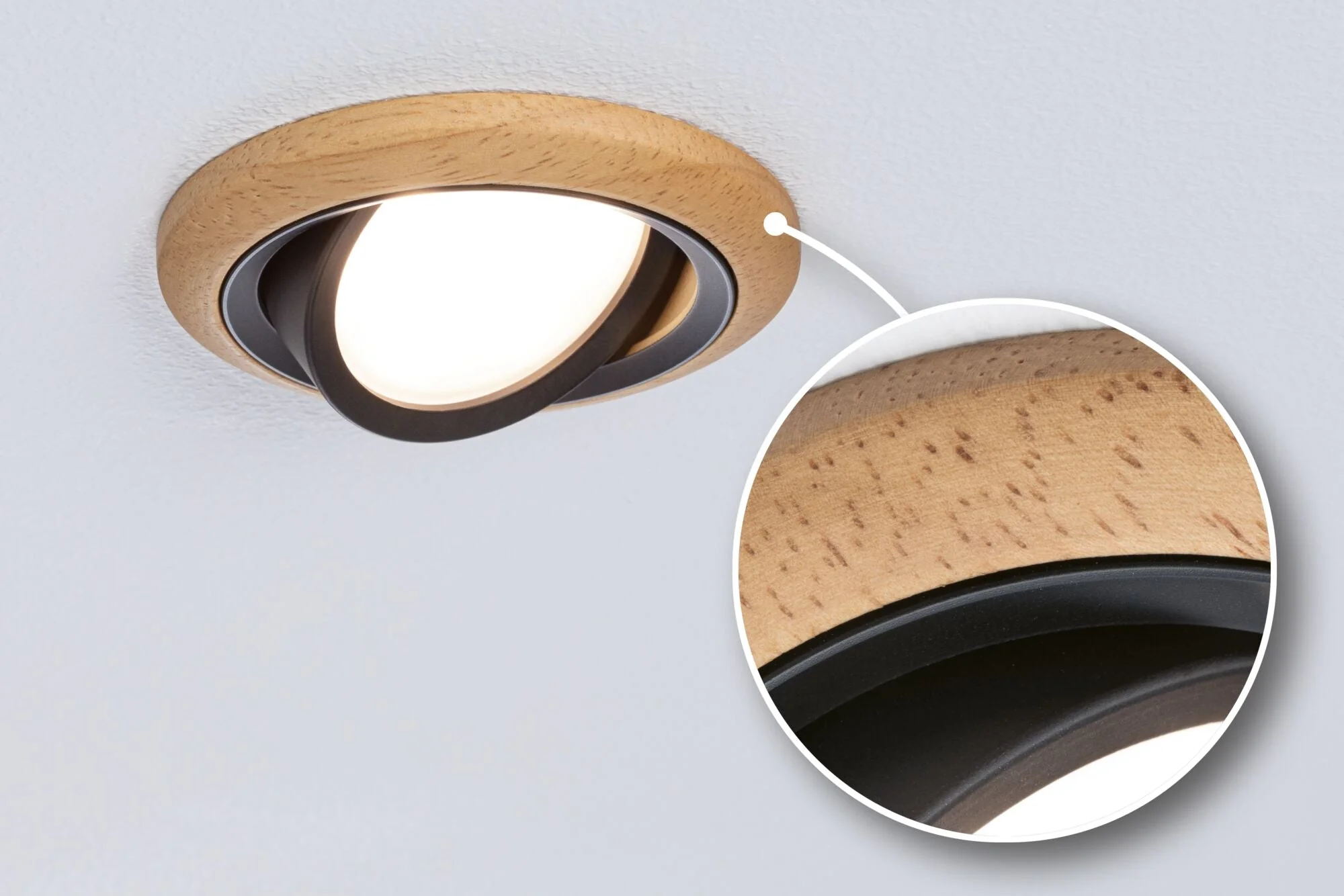 LED Einbauleuchte Lanati 3er-Set rund 84mm 30° Coin 3x6W 3x470lm 230V 2700K Holzoptik Eiche/Schwarz matt - Image 2