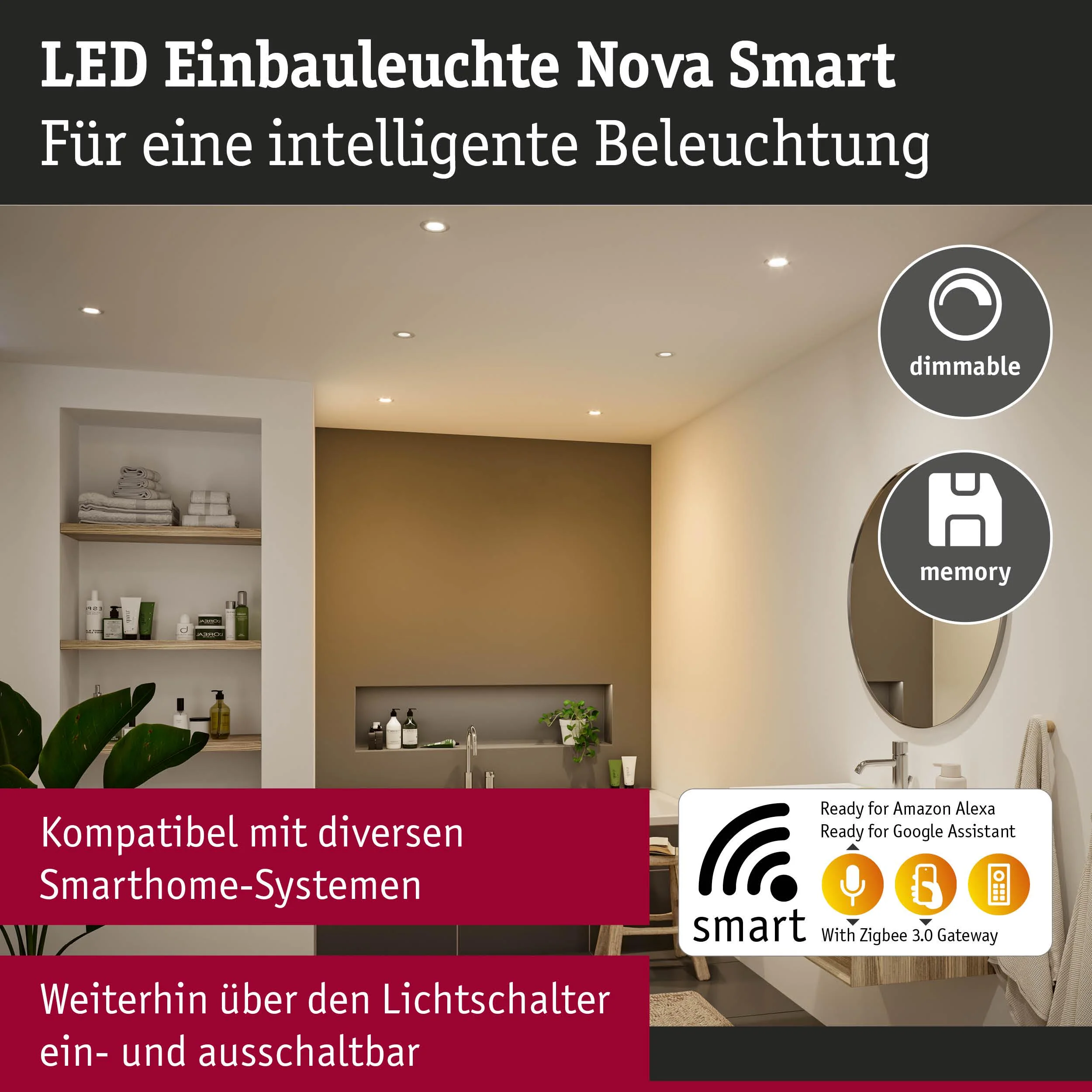 LED Einbauleuchte Nova Coin IP44 rund 78mm RGBW+ 3x6W 3x500lm 230V Weiß matt Aluminium - Image 4