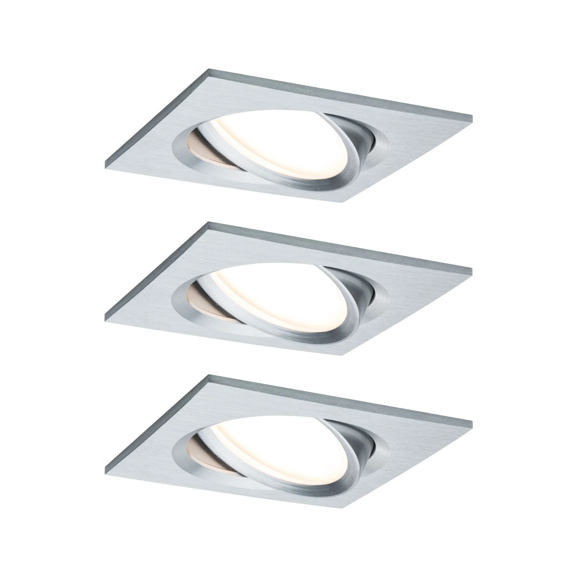 LED Einbauleuchte Nova Plus Coin Basisset schwenkbar eckig 84x84mm 50° Coin 3x6W 3x470lm 230V dimmbar 2700K Alu gedreht