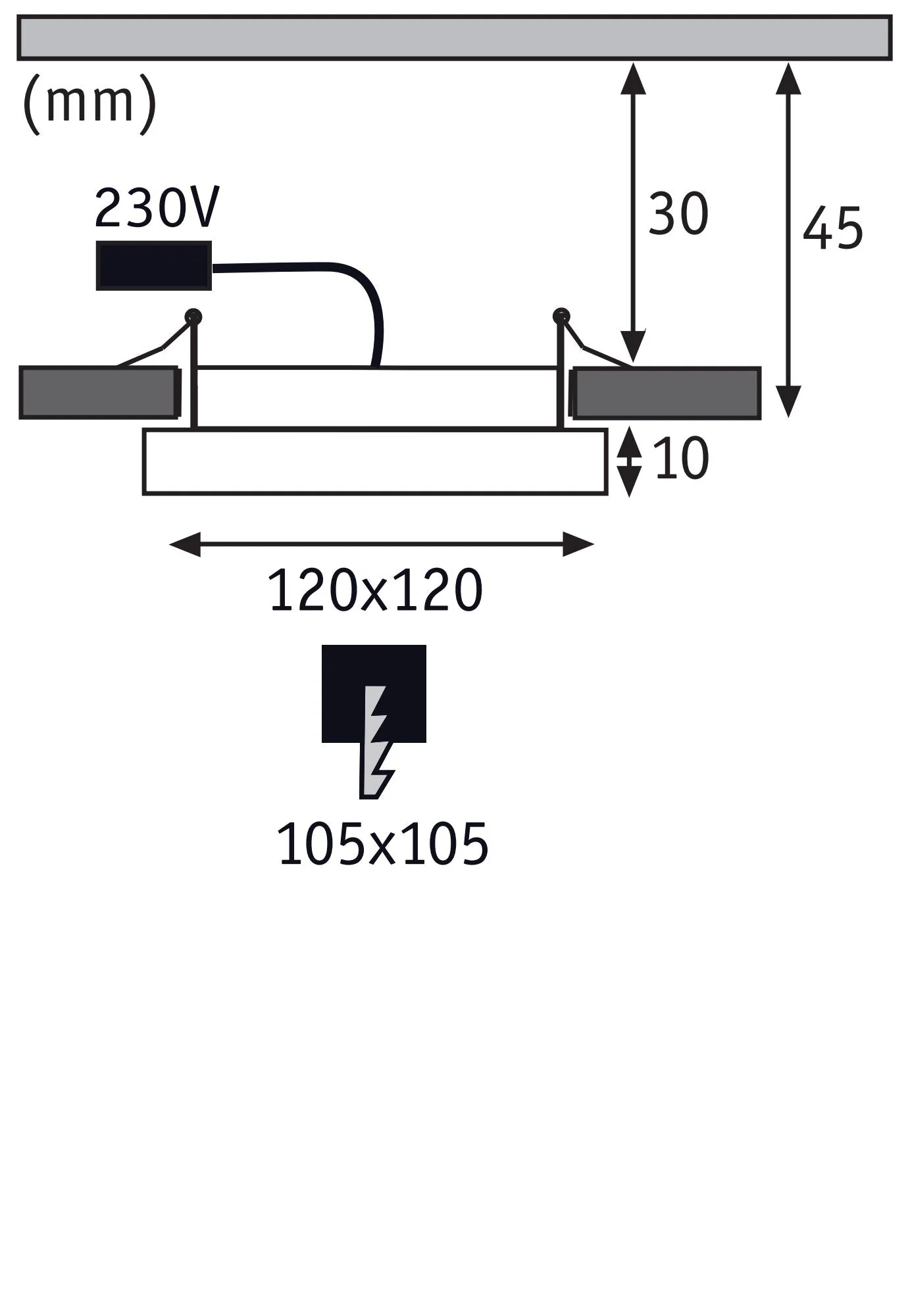 LED Einbaupanel Areo IP44 eckig 120x120mm 6,5W 418lm 3000K Nickel matt dimmbar - Image 2