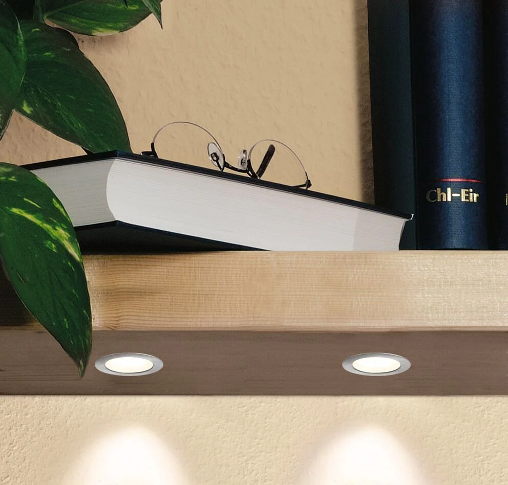LED Möbeleinbauleuchten Micro Line Mini rund 35mm 5x0,4W 5x20lm 230/12V 2700K Eisen gebürstet - Image 3