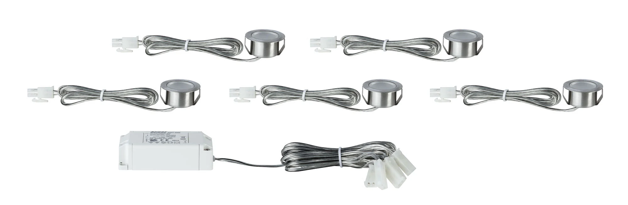 LED Möbeleinbauleuchten Micro Line Mini rund 35mm 5x0,4W 5x20lm 230/12V 2700K Eisen gebürstet - Image 5