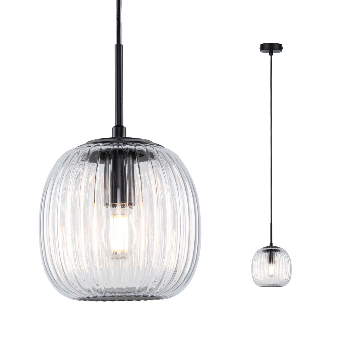 LED Pendelleuchte Ruya  E14 max. 20W Glas/Schwarz matt