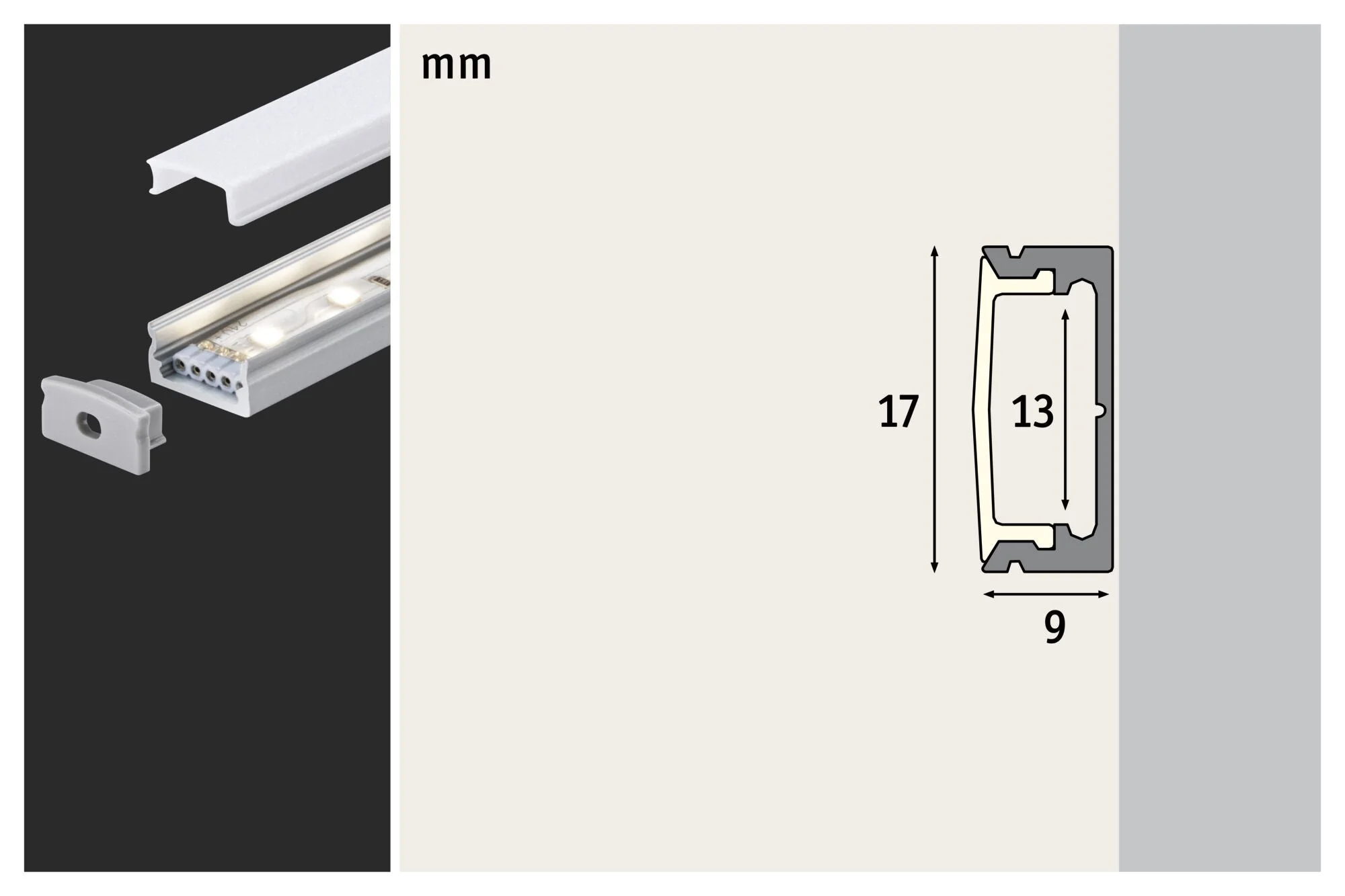LED Strip Profil Base  Weißer Diffusor 1m Alu eloxiert/Satin - Image 2