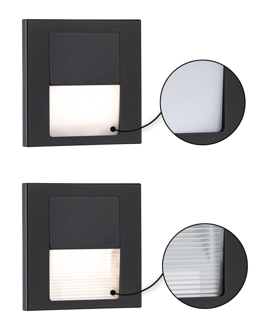 LED Wandeinbauleuchte Tsaro  eckig 80x36mm 1W 80lm 230V 2700K Schwarz matt - Image 12