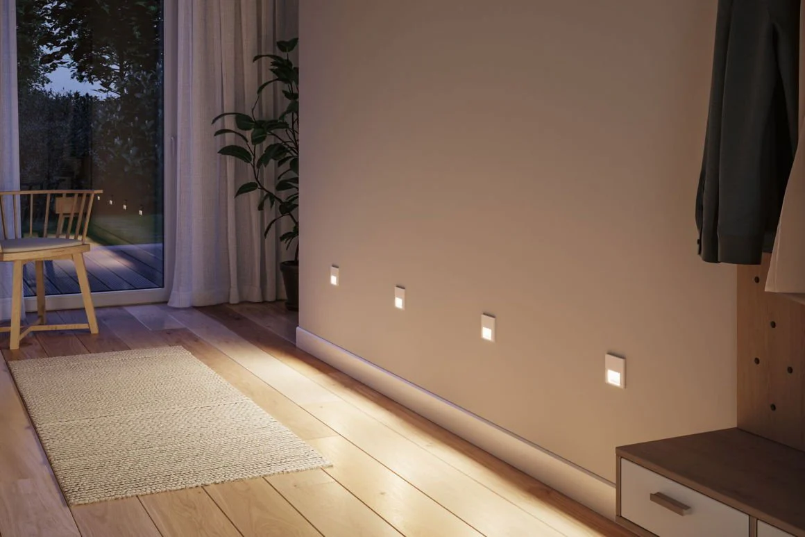 LED Wandeinbauleuchte Tsaro  eckig 80x36mm 1W 80lm 230V 2700K Weiß matt - Image 4