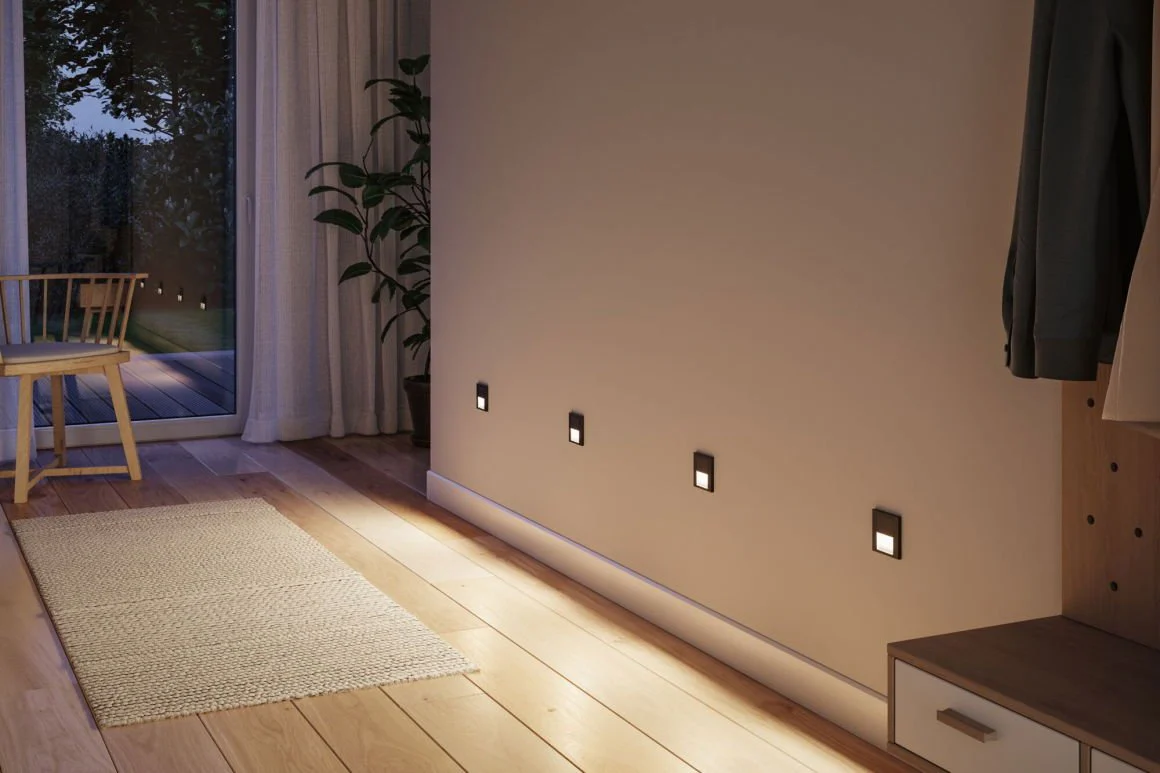 LED Wandeinbauleuchte Tsaro  eckig 80x36mm 1W 80lm 230V 2700K Schwarz matt - Image 5